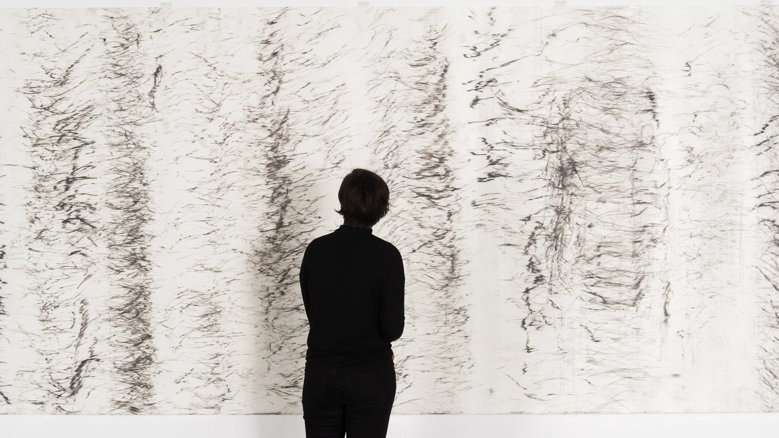 ERIN WIERSMA, 2017 (Install View) K20A Goodwin Hill, charcoal on paper, 72in x 366in
