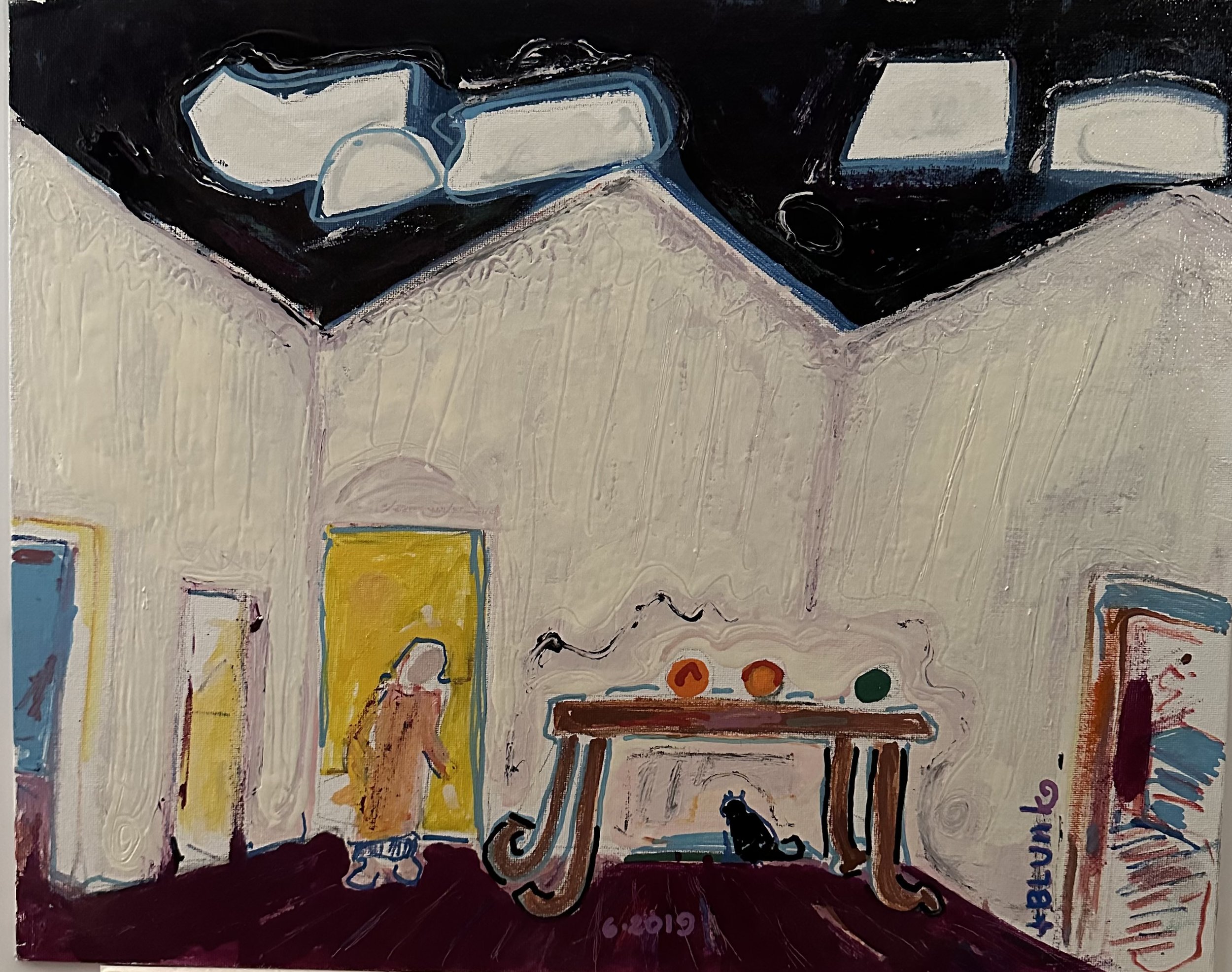 Copy of White Room with Lady and Cat 16x20 enamel 2019.jpg