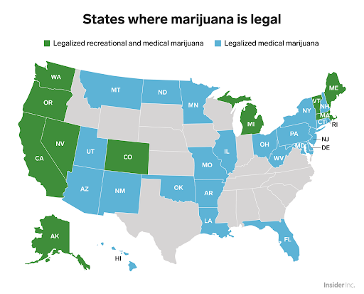 US Map of Marijuana Legal Use, Credit: Business Insider