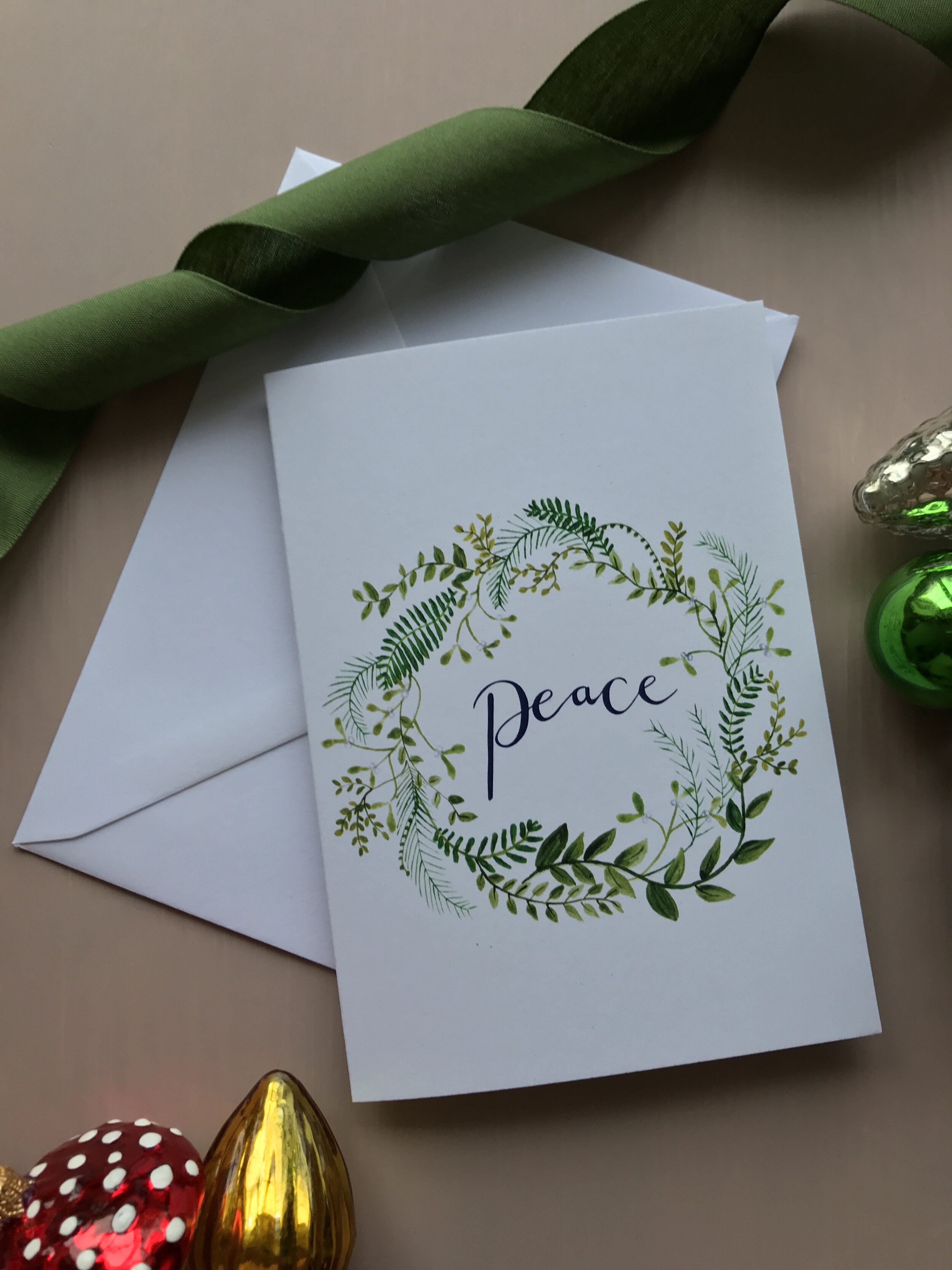 Peace and Wreath Christmas Card, A6