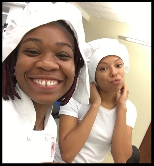 My closest friend, Natalia, during our Quantity Food Applications Course.