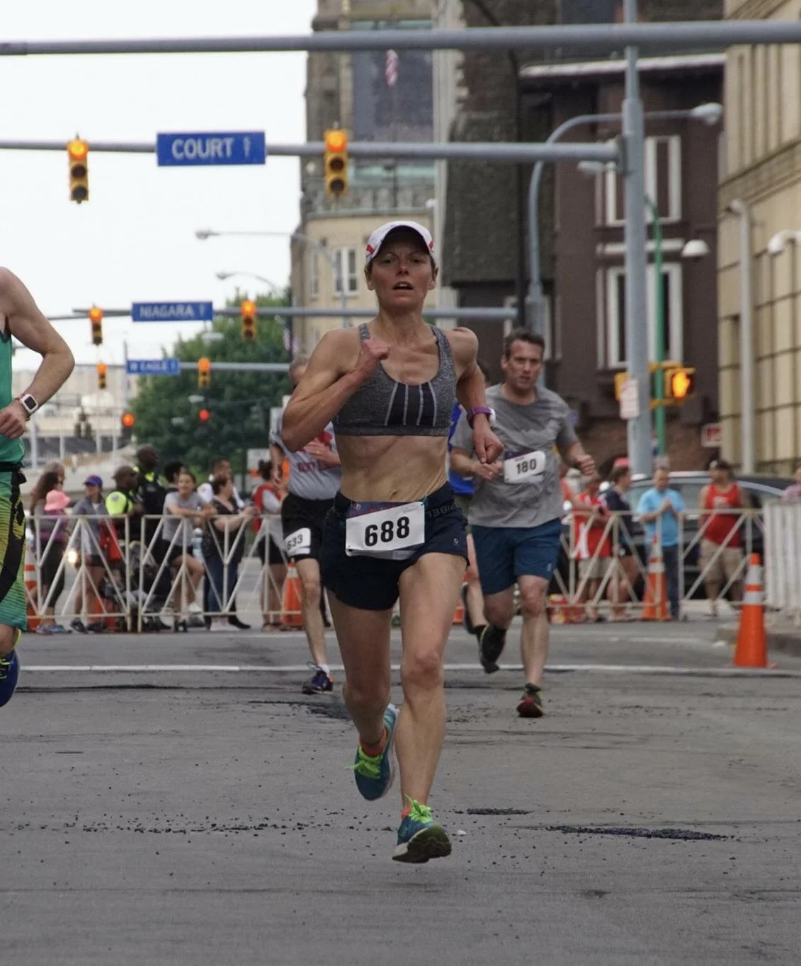 Mo racing to the finish. Photo: Diane Sardes. 2018 Buffalo Marathon Beishline 5K