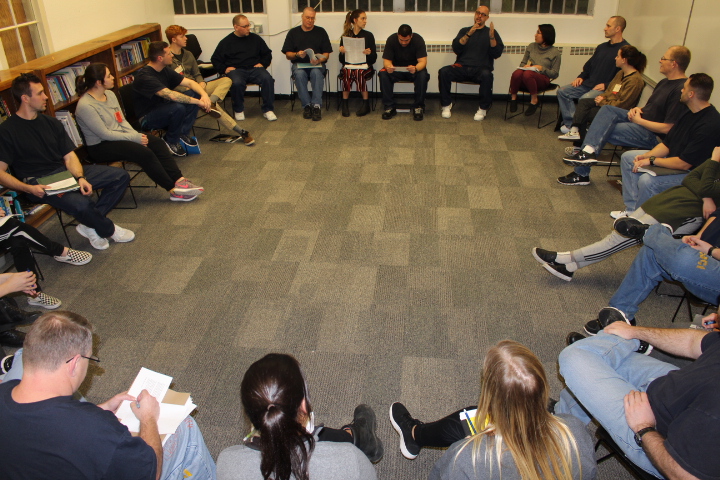 A discussion circle at the Oregon State Correctional Institution