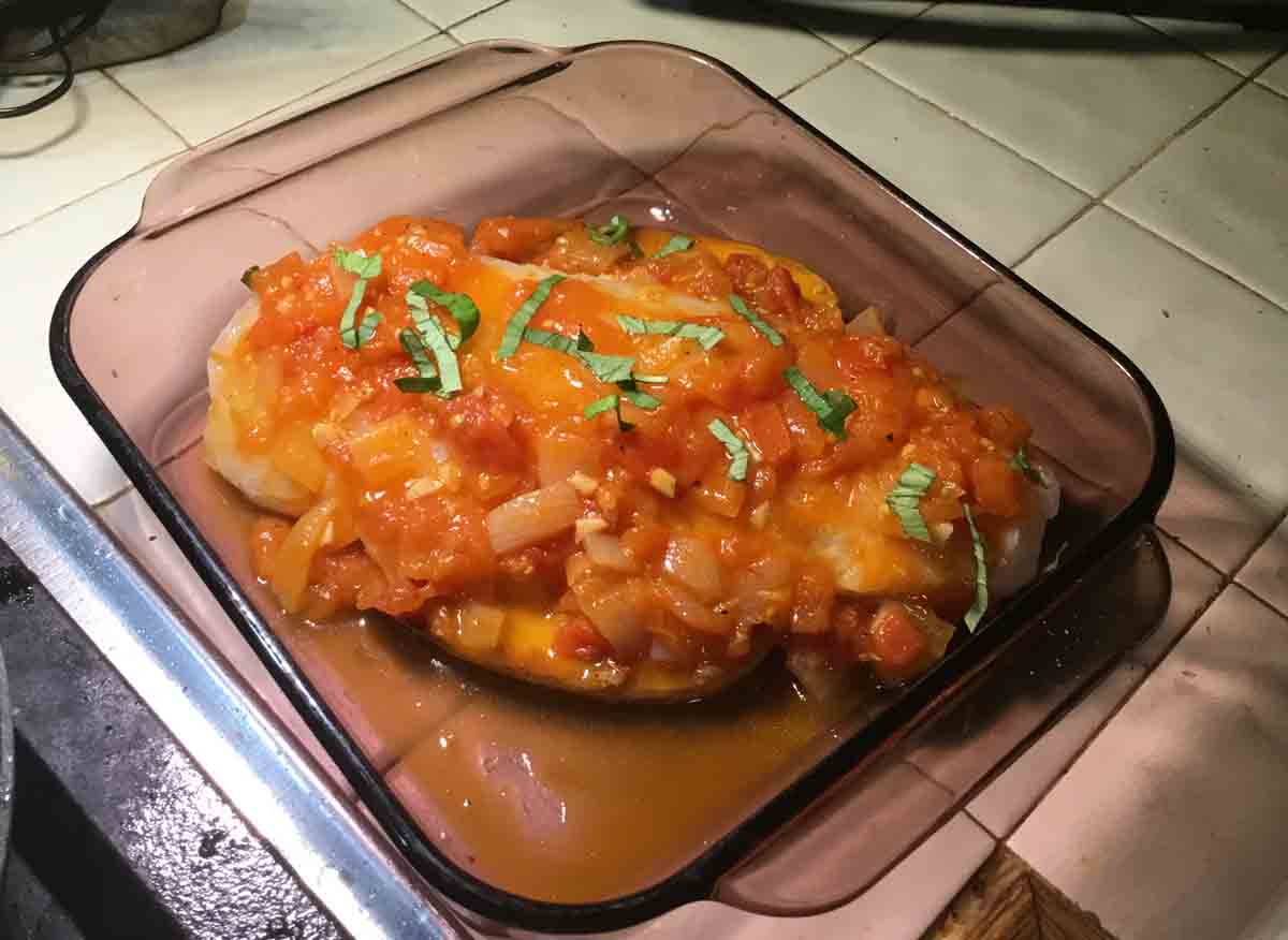 GrannyKeto.com Recipes: Fish Provençal going into oven