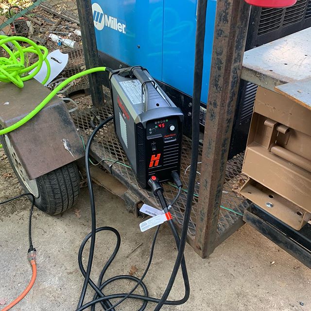 It only took 10 years but I finally decided I needed a plasma cutter. Brand new Powermax45. Also picked up the flush cut consumables. #welding #plasmacutter #millerwelders #hypertherm #madeinamerica #instawelder #mobilewelding