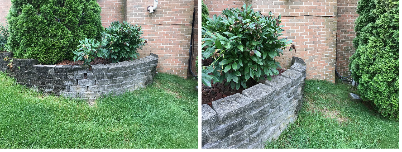 BEFORE: Improperly installed retaining walls can begin to bow out, sag and eventually become destroyed. 