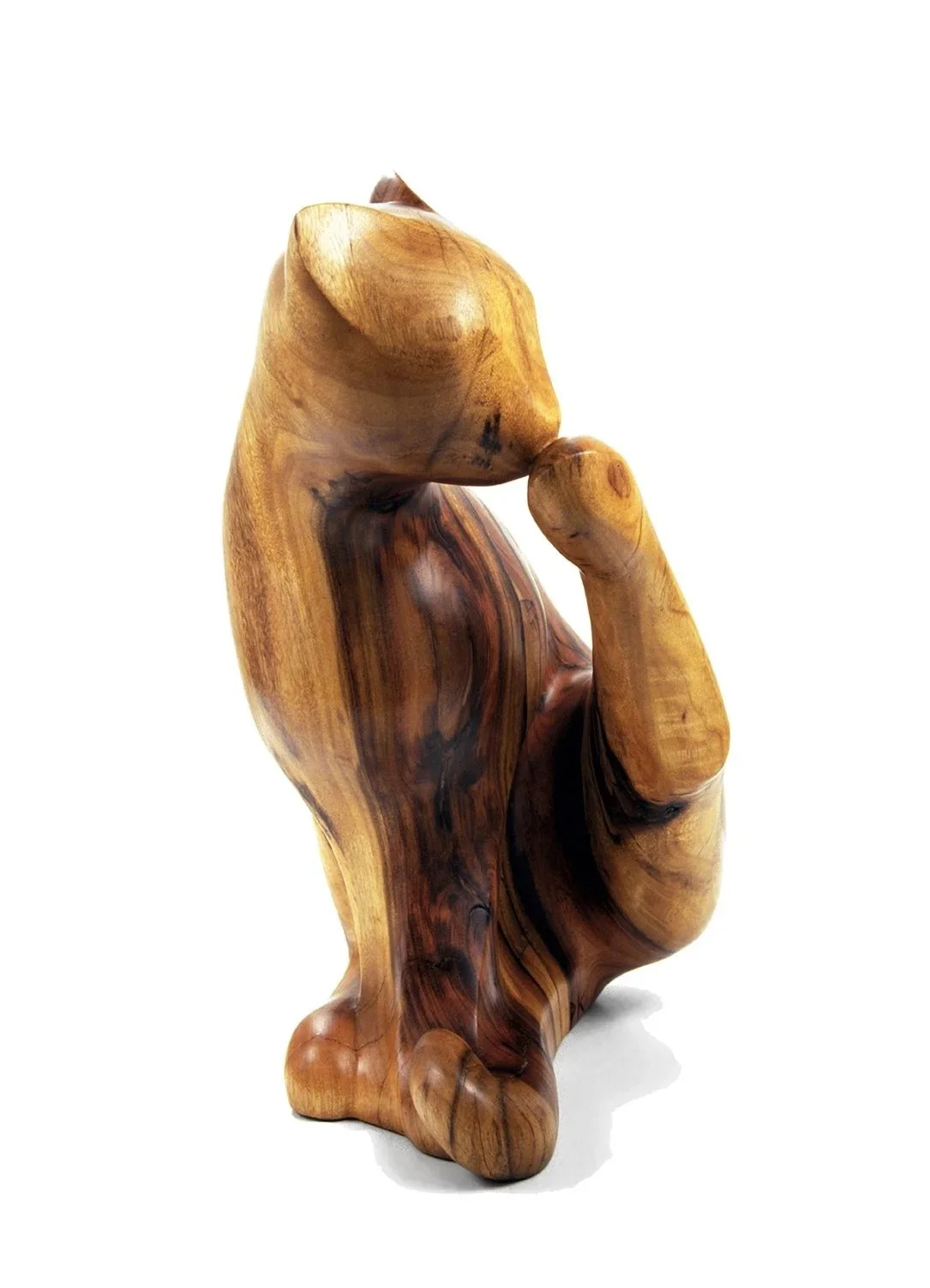Cat Licking Her Paw #76, 1984, camphor laurel wood 