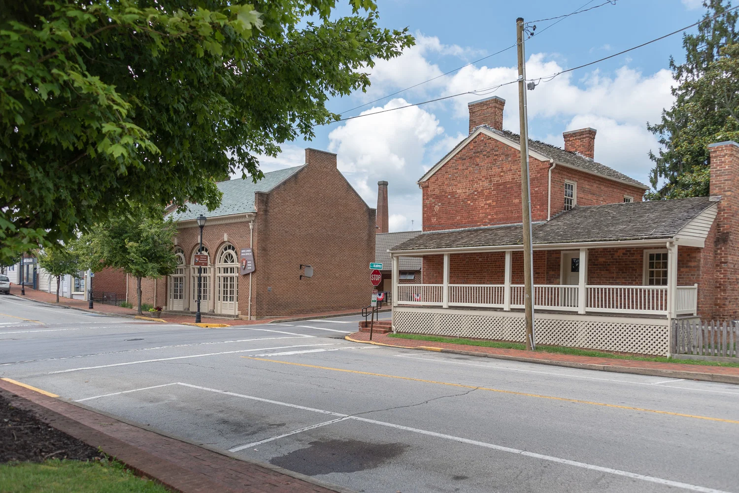 View of the NPS Visitor Center and Andrew Johnson's Early Home as seen from Johnson's Birthplace Replica.