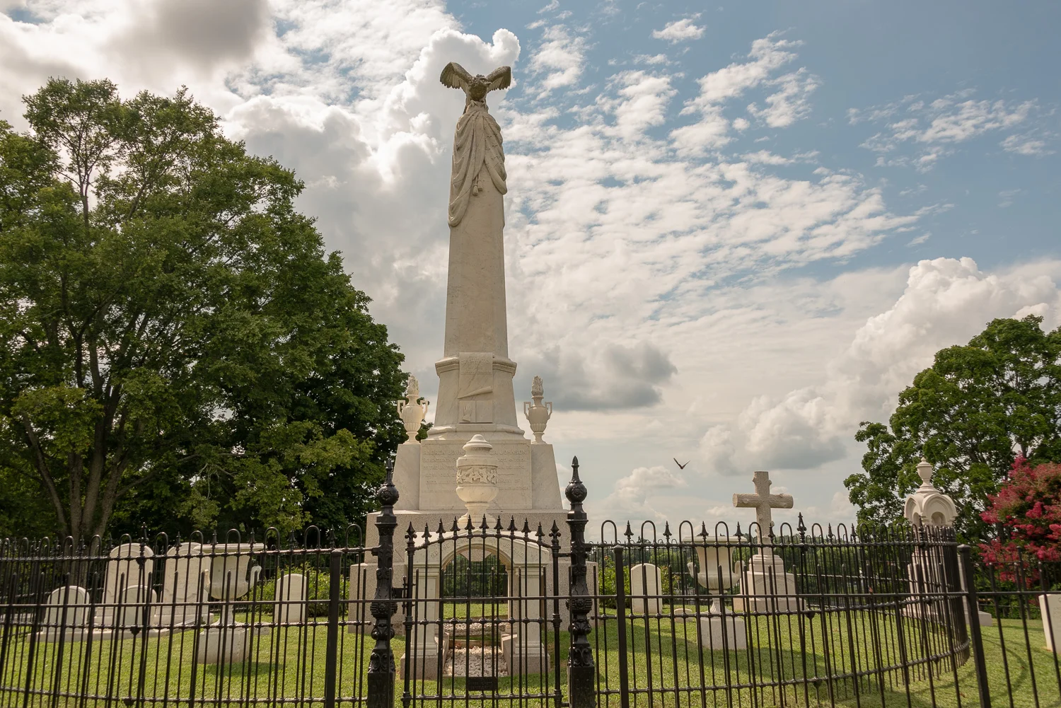The formidable monument marking Andrew Johnson's resting place.