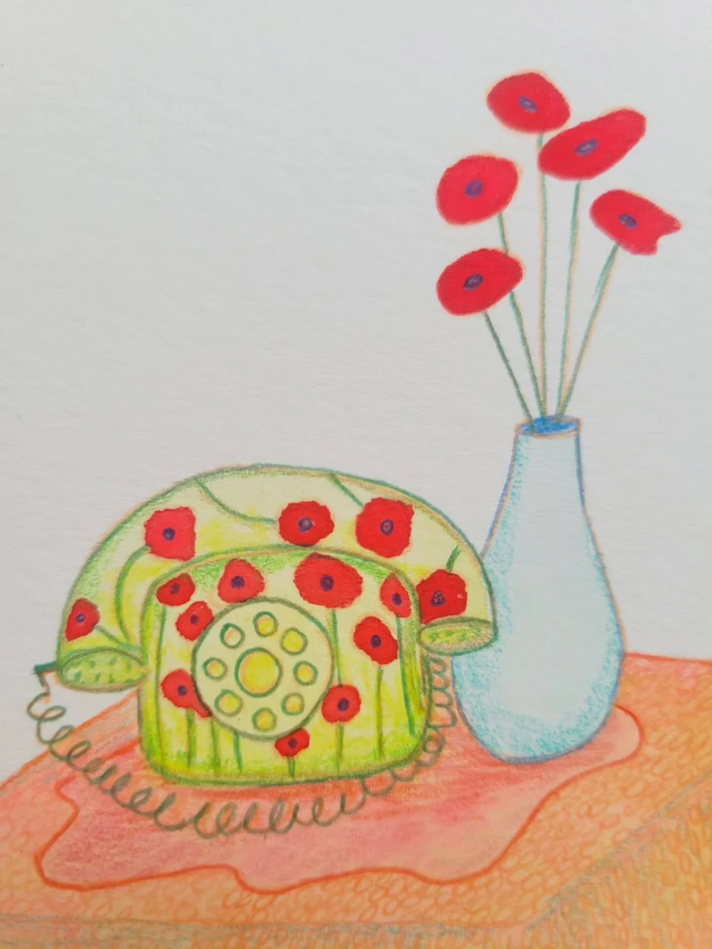 Peachtober day 5 and 6 POPPY and RING.  This one was a challenge. The best I could come up with was a retro poppy phone.  I can still remember using a rotary dial at my grandmother's when I was very young.  I remember her annoyance when modern techno