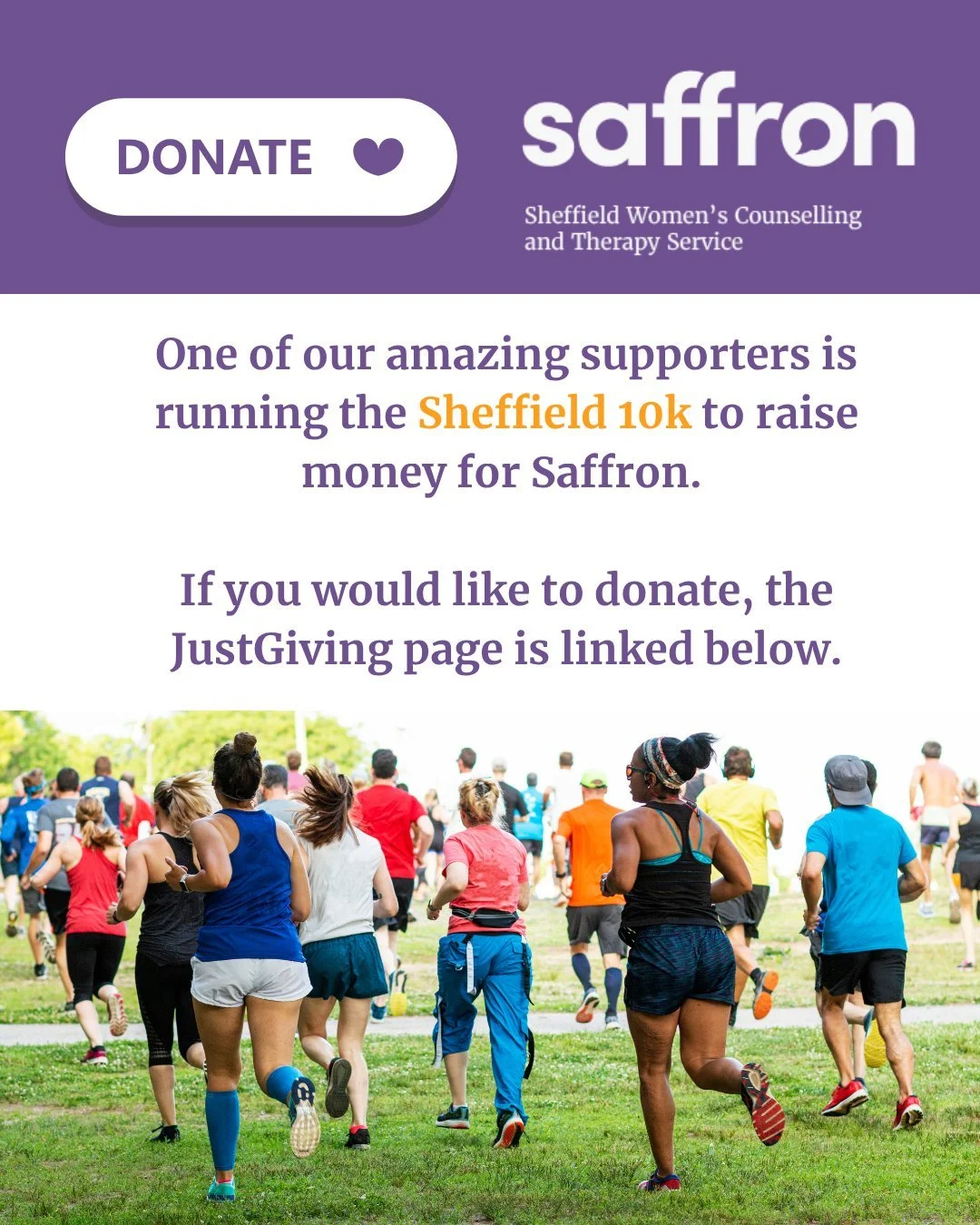One of Saffron&rsquo;s fantastic supporters, Niall Green, is taking on the Sheffield 10K on Sunday 27 September to raise much-needed funds for Saffron.

Every pound raised will help us continue providing free, specialist trauma counselling and wellbe