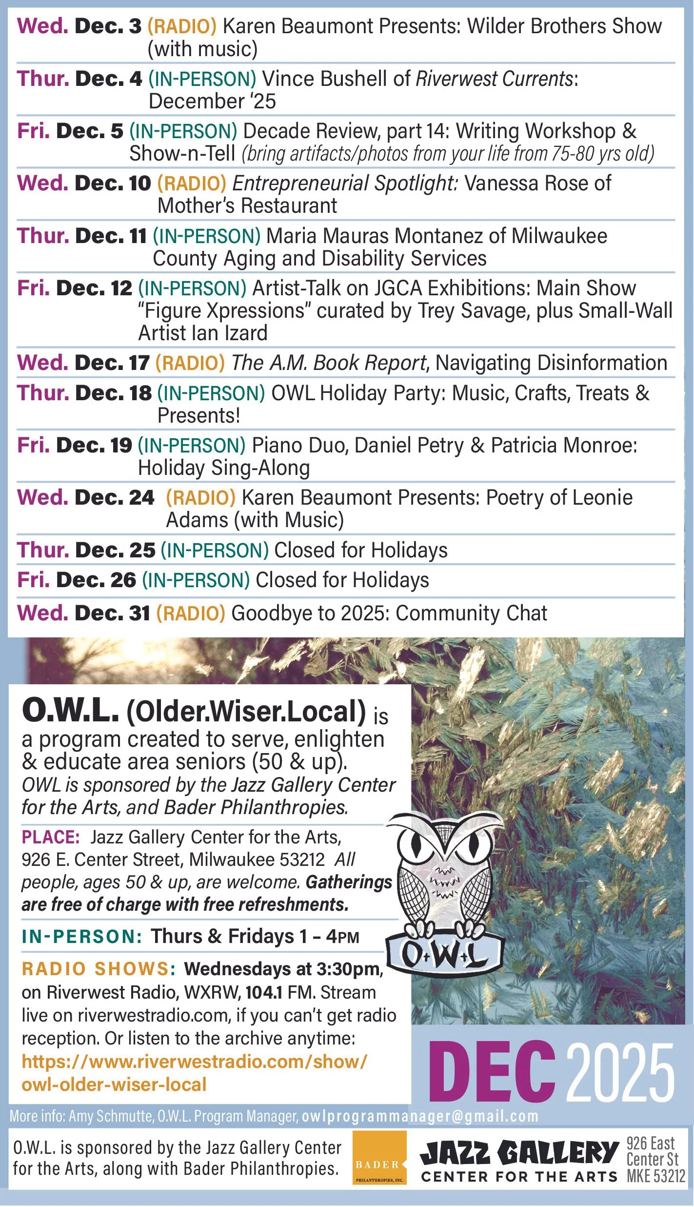  OWL December 2025 Calendar