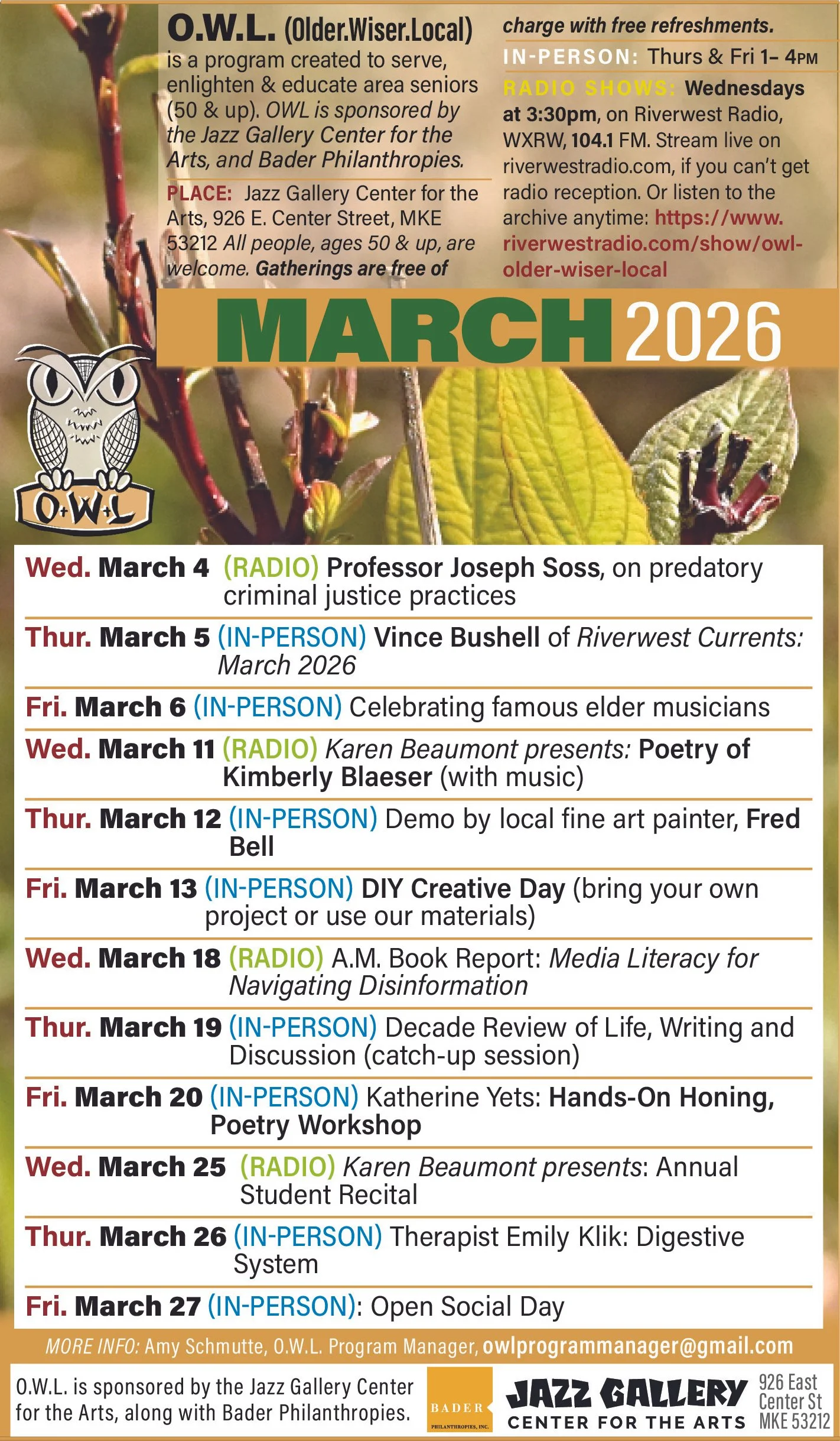  OWL March 2026 Calendar