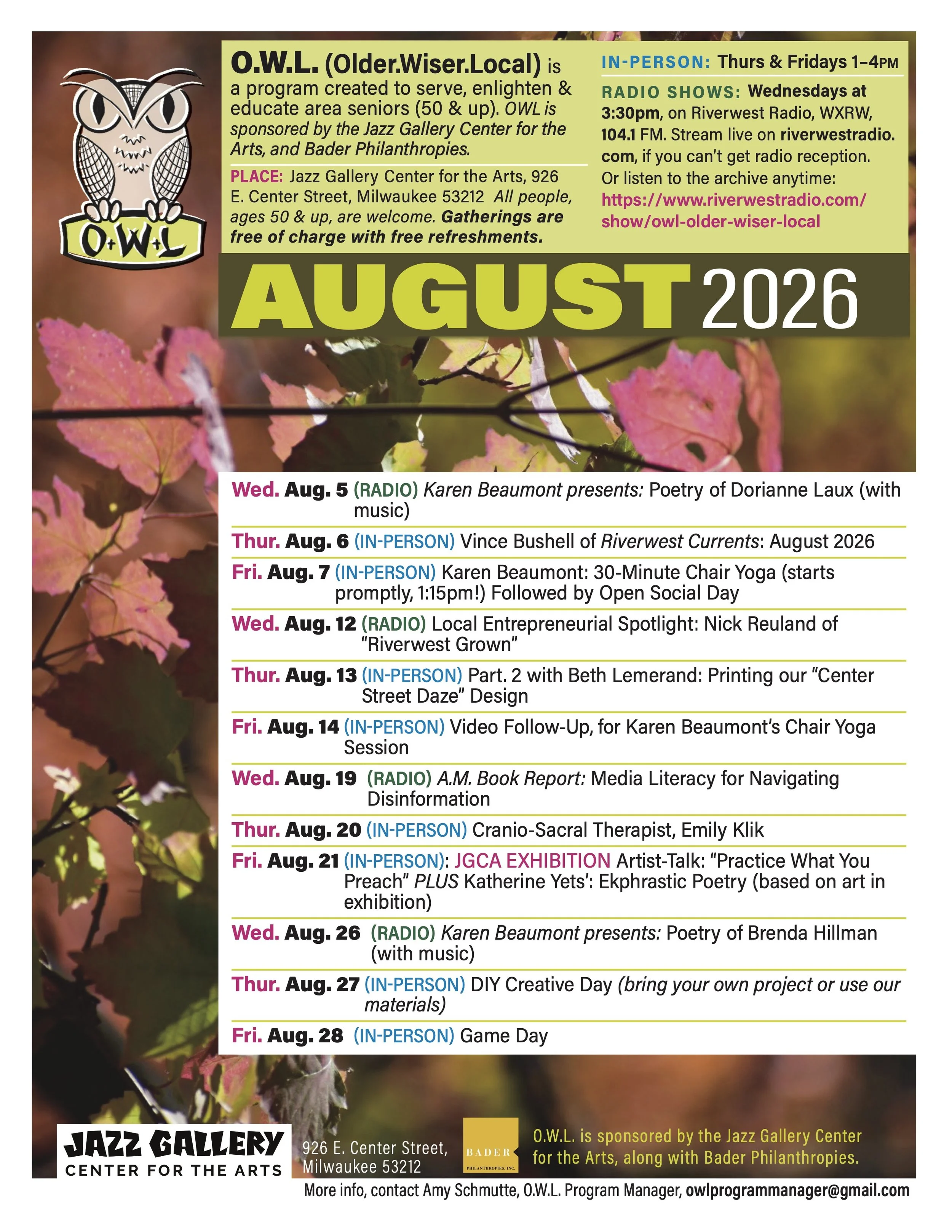  OWL August 2026 Calendar