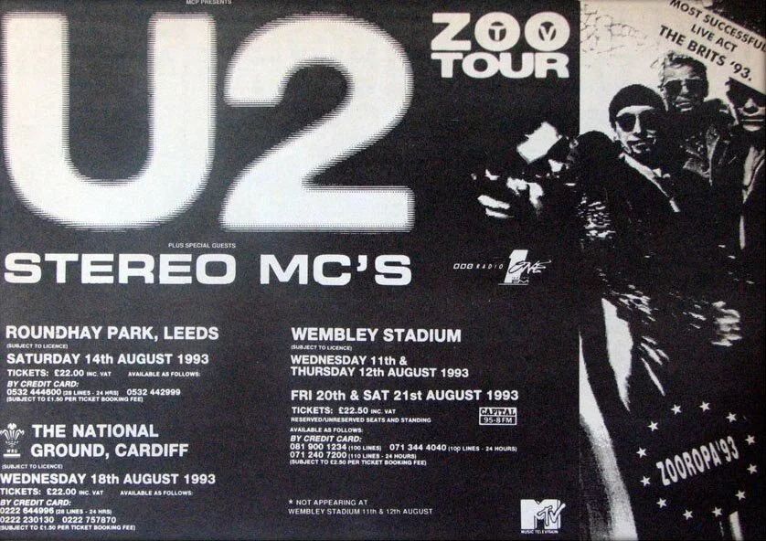 希少　U2 ZOO TV TOUR ポスター 希少 U2 ZOO TV TOUR ポスター U2 ZOO TV TOUR LIVE OUTSIDE BROADCAST