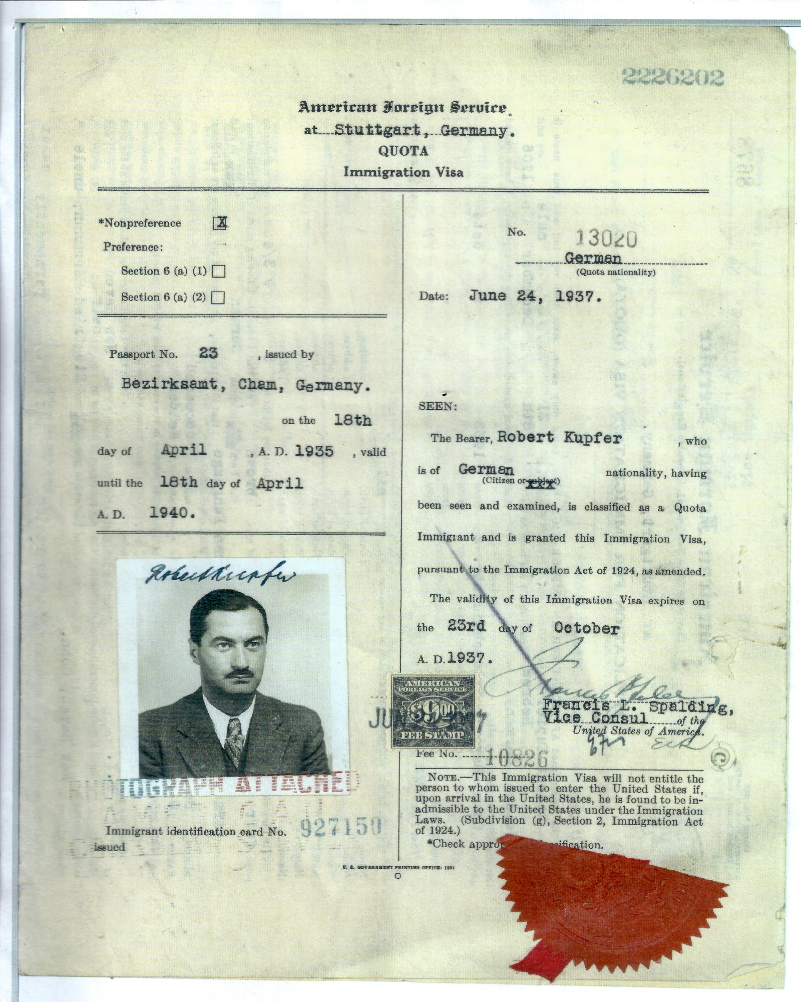 Dad’s U.S. immigration visa.