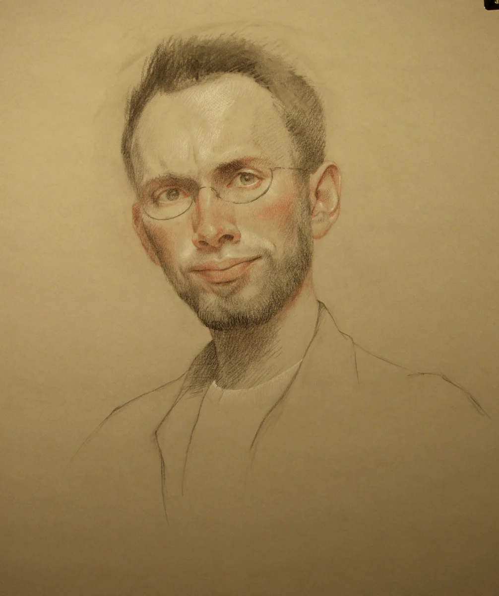 Self-portrait in Trois Crayons