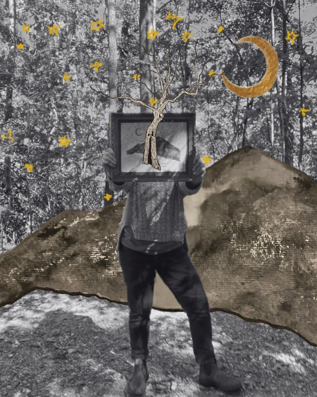 There once was a tree
that was rooted upon a hill.

This hill looked out upon the mountains and sky,
starry and still.

The moon whispered secrets, 
the gnarled limbs listened close.

If you too are quiet, you&rsquo;ll hear them
for moon is surprisin