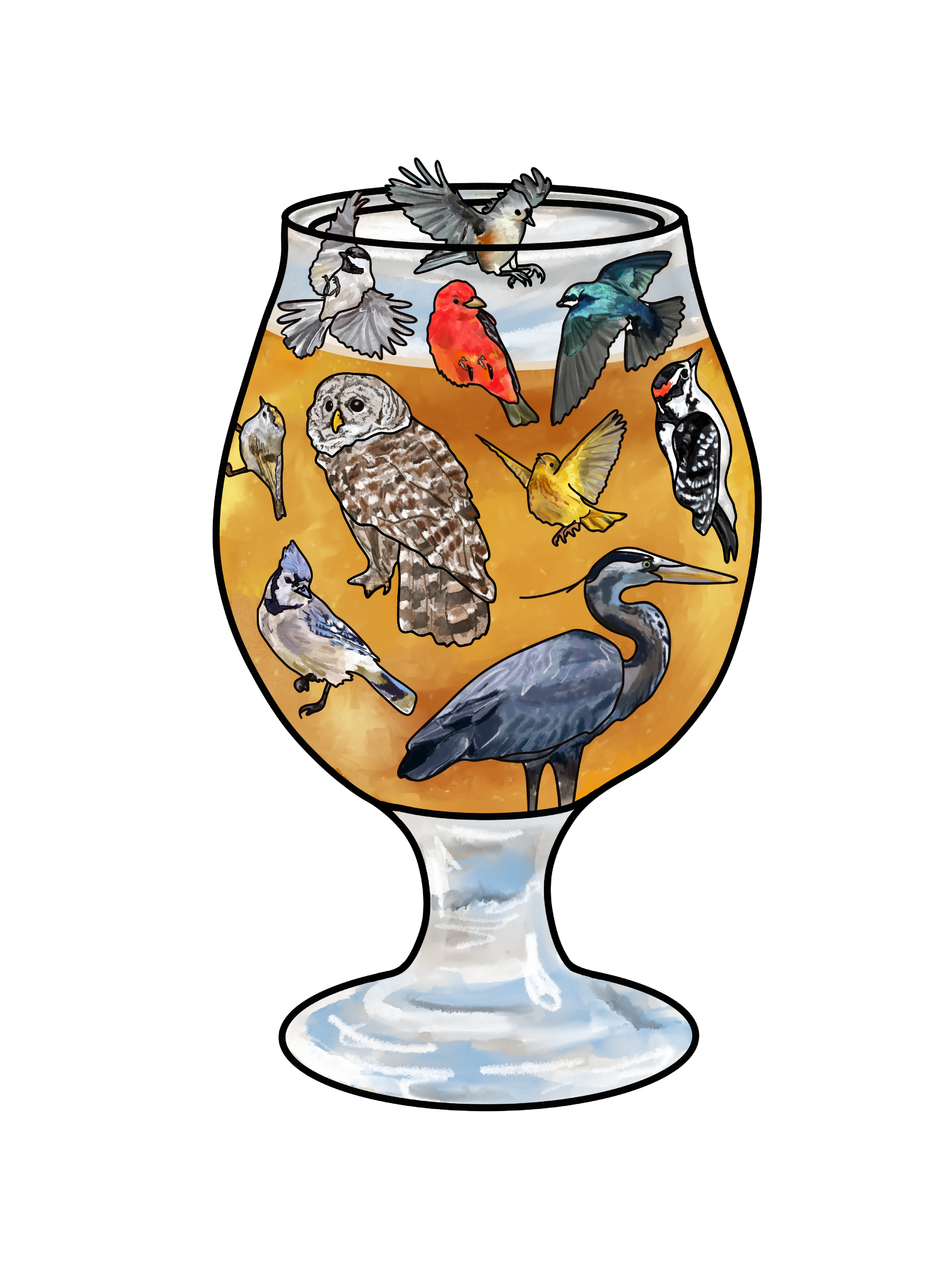 2026 Birds and Brews wildlife art sticker featuring Appalachian bird species.