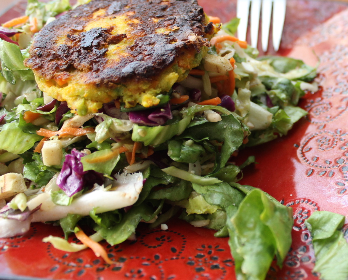 split pea patty over salad.JPG