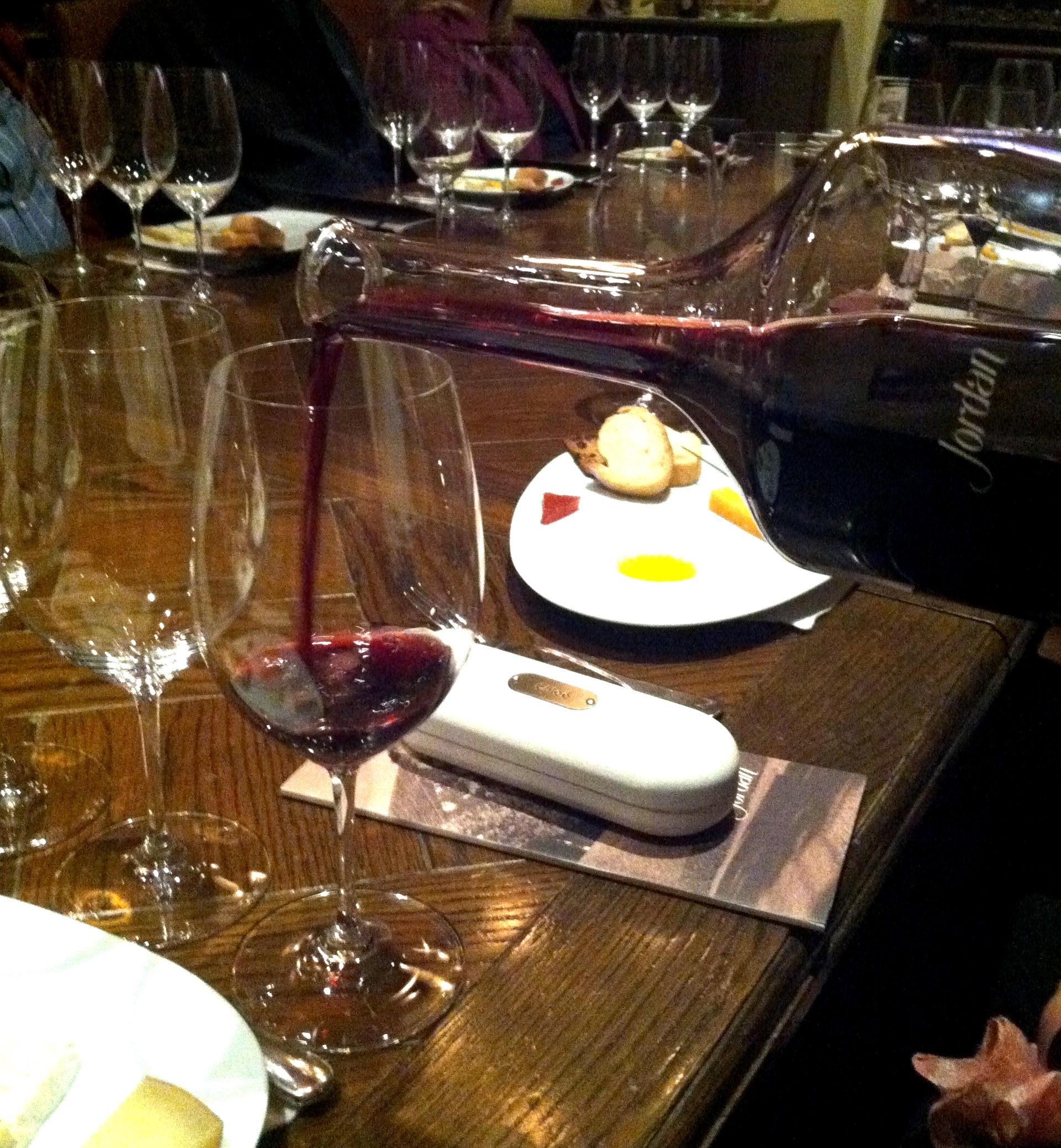 Have you ever had a plate of different cheeses, crackers with some herbs where you could sample a variety of different red wines? Jordan Winery only serves one type of wine in different vintages.