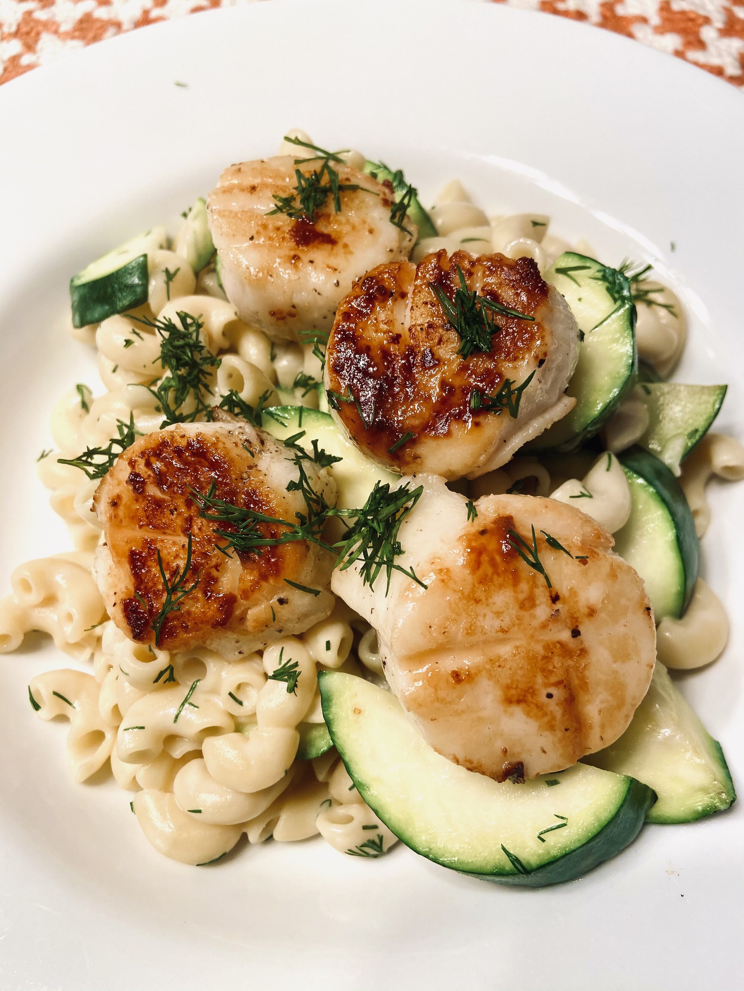 Creamy Dill pasta with seared scallops zucchini.JPG