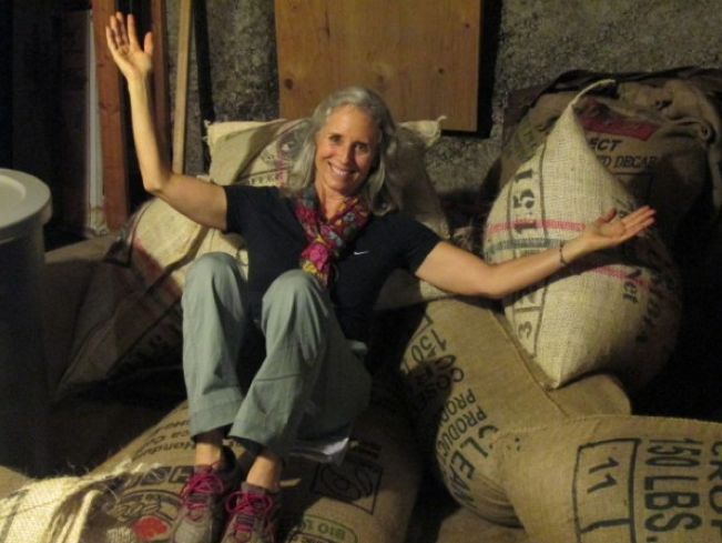 Linda “taking a break” during her week as a Coffee Roaster