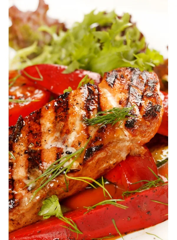  Broiled Salmon Teriyaki Over Balsamic Salad With Redskin Potatoes 