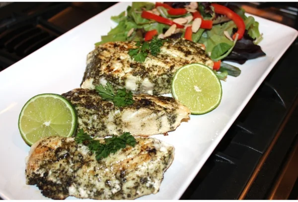 Grilled Sea Bass with Mixed Greens