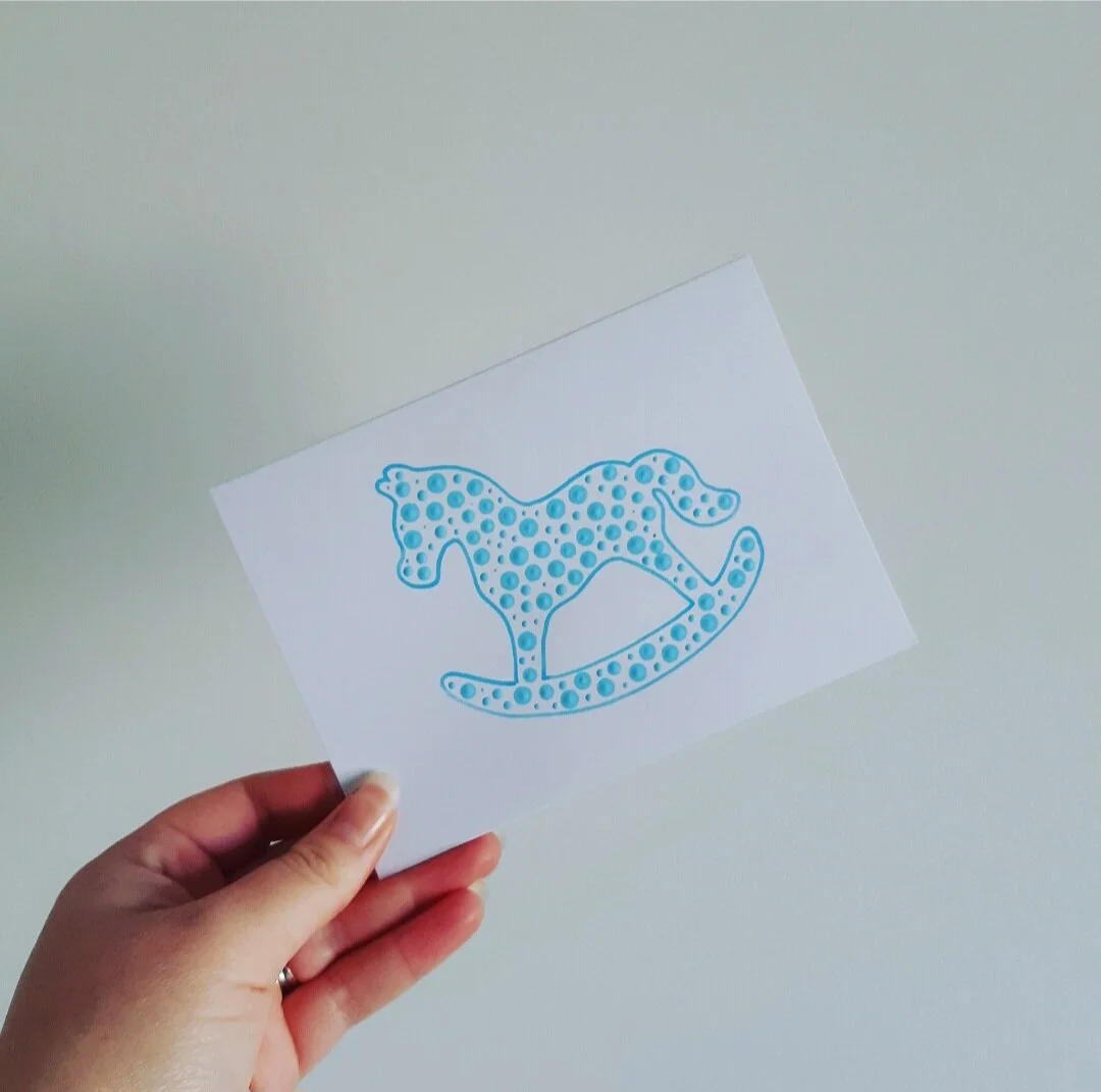BLUE ROCKING HORSE CARD