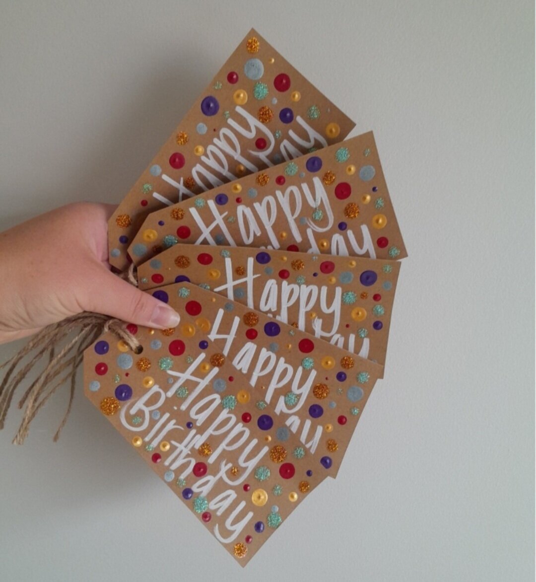 5 x BIRTHDAY TAGS - BROWN