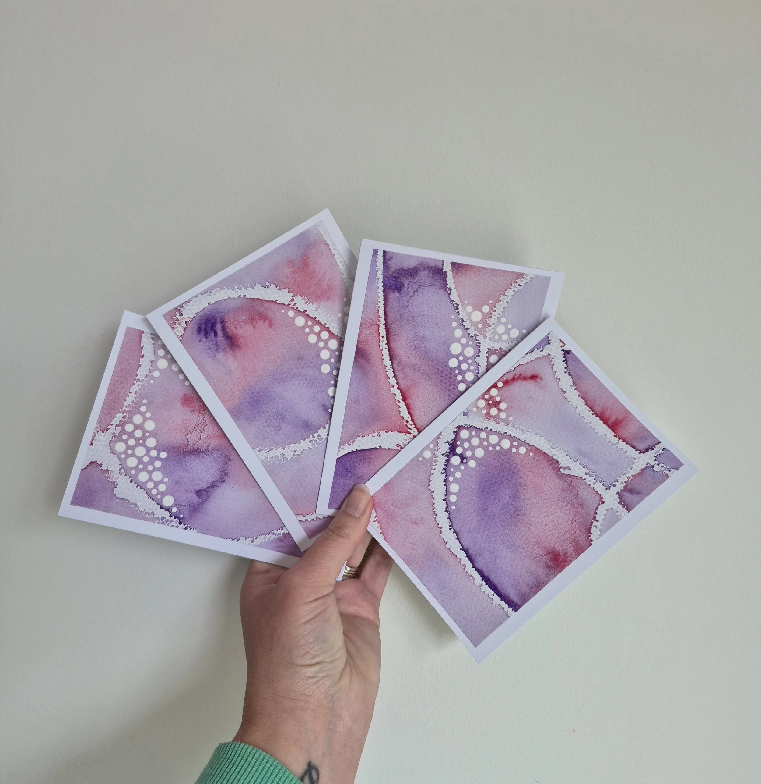 4 x WATER COLOUR - PURPLE/RED