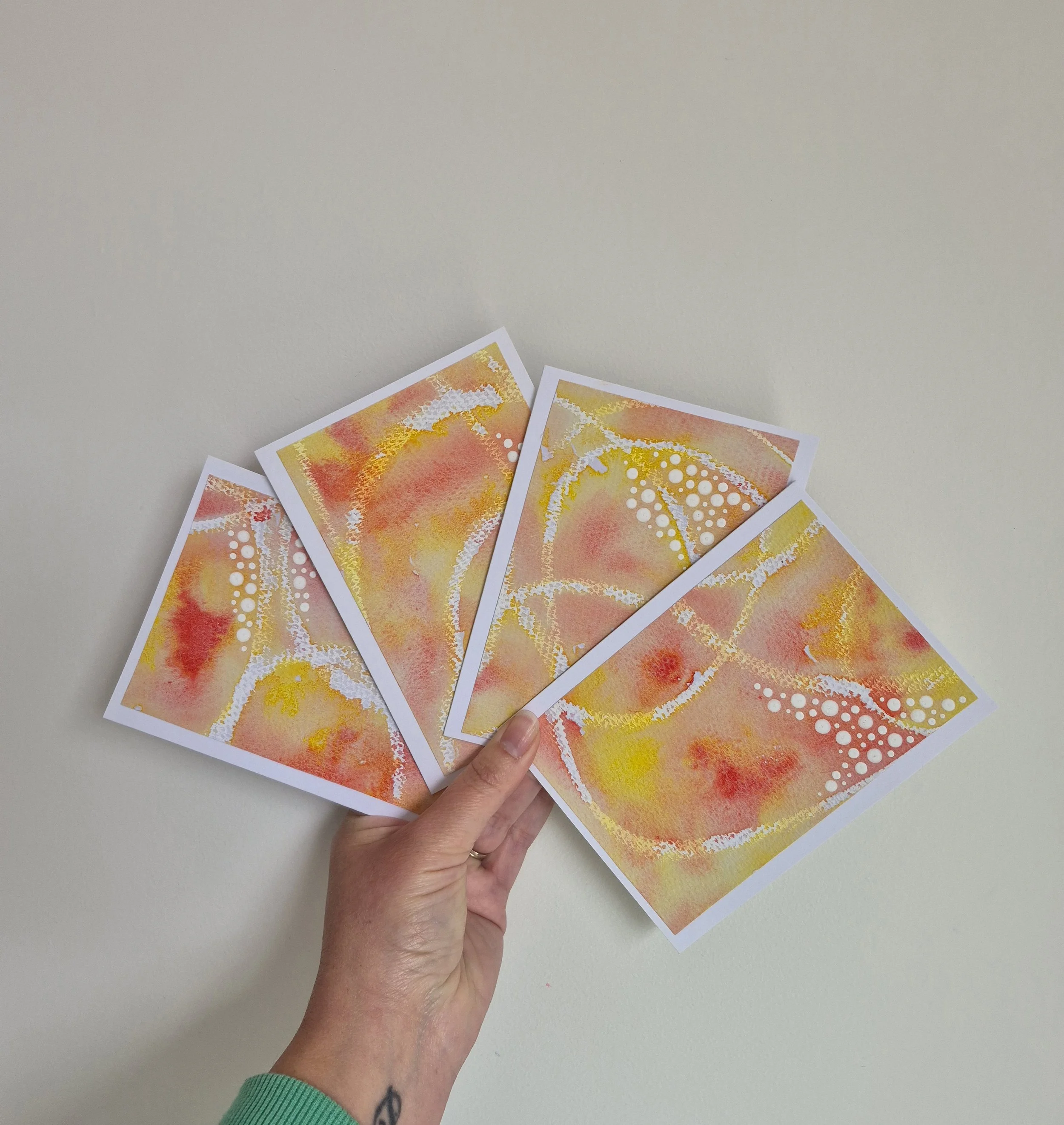 4 X WATER COLOUR CARDS - ORANGE/YELLOW