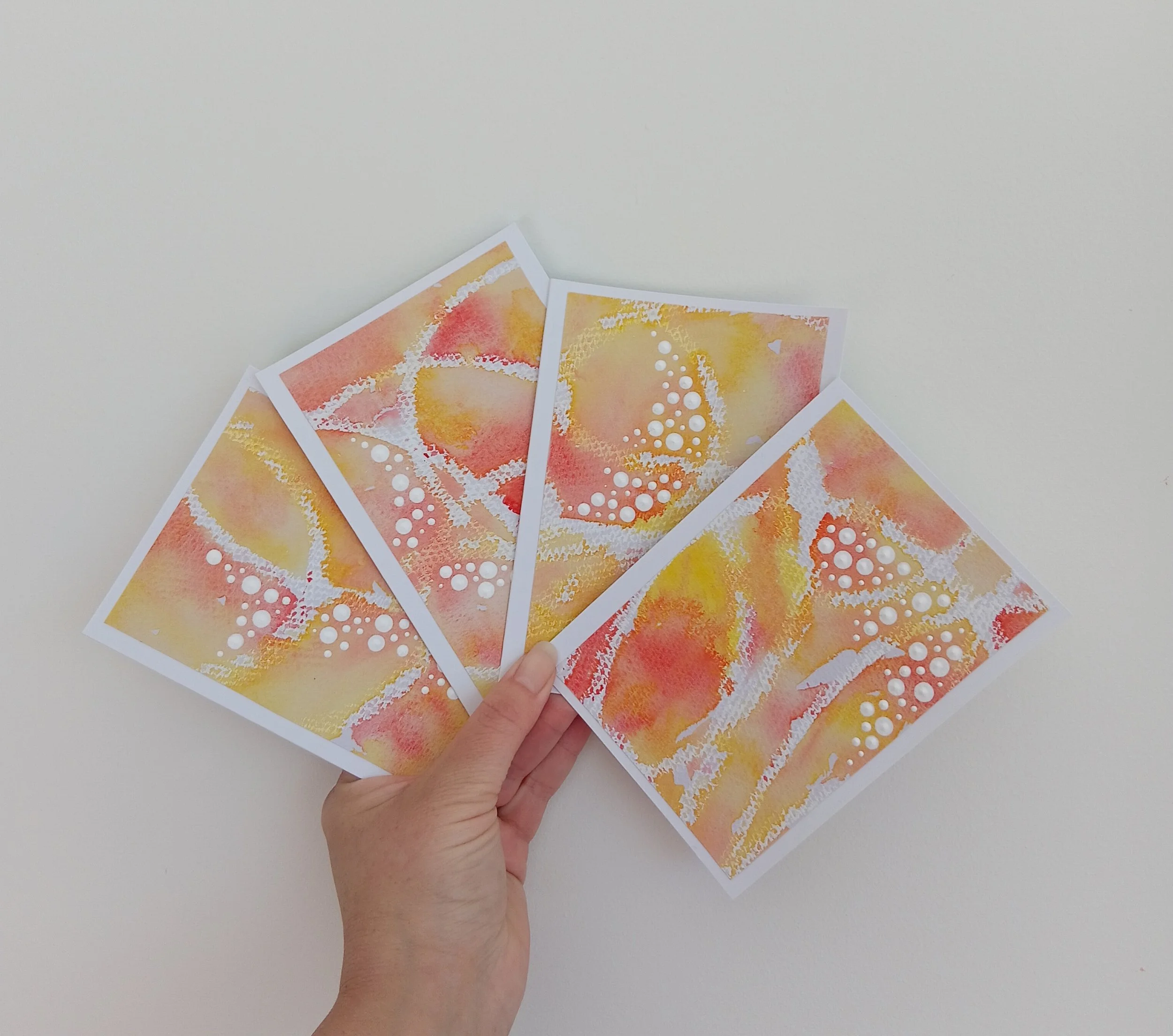 4 X WATER COLOUR CARDS - ORANGE/YELLOW