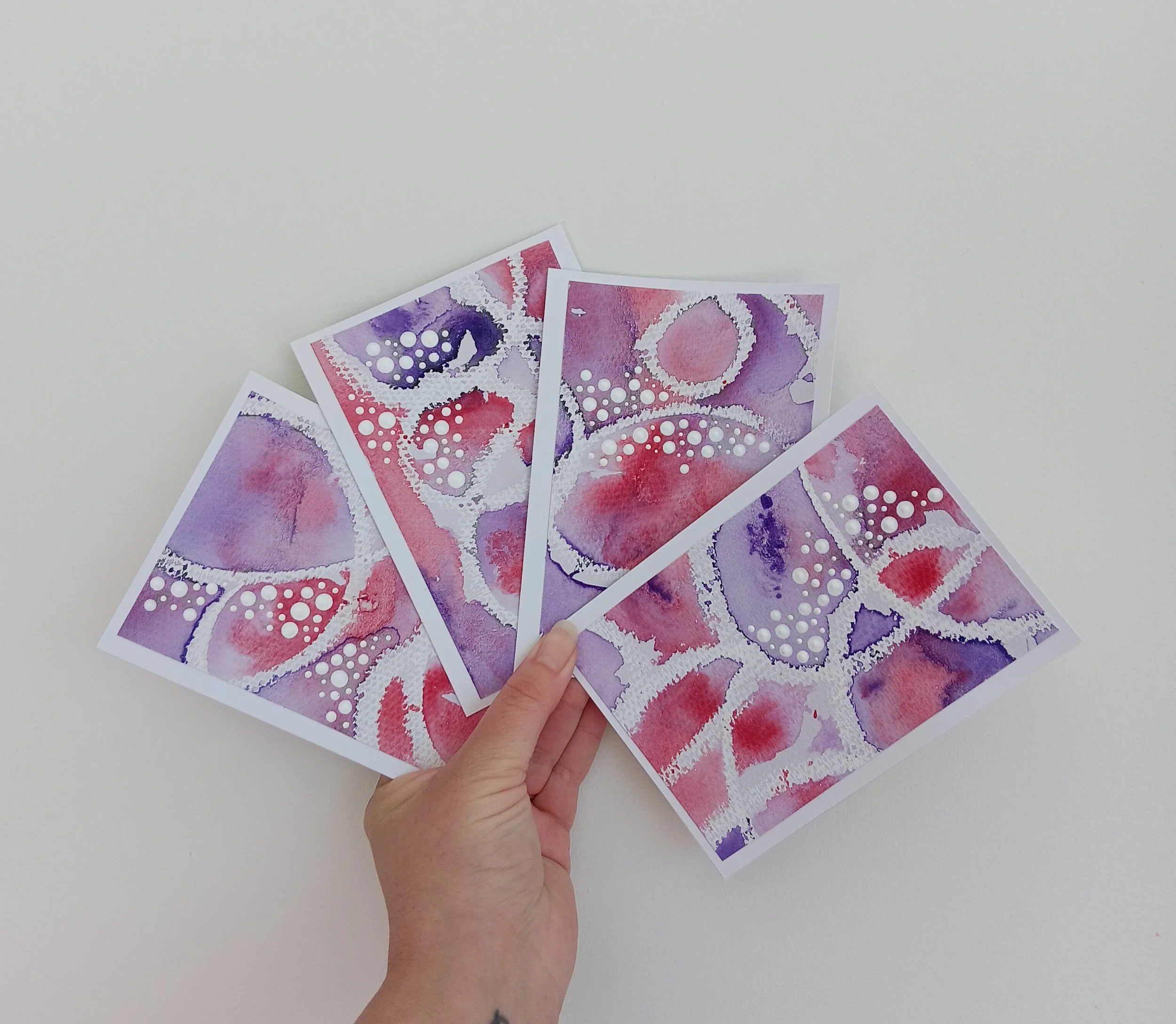 4 x WATER COLOUR - PURPLE/RED