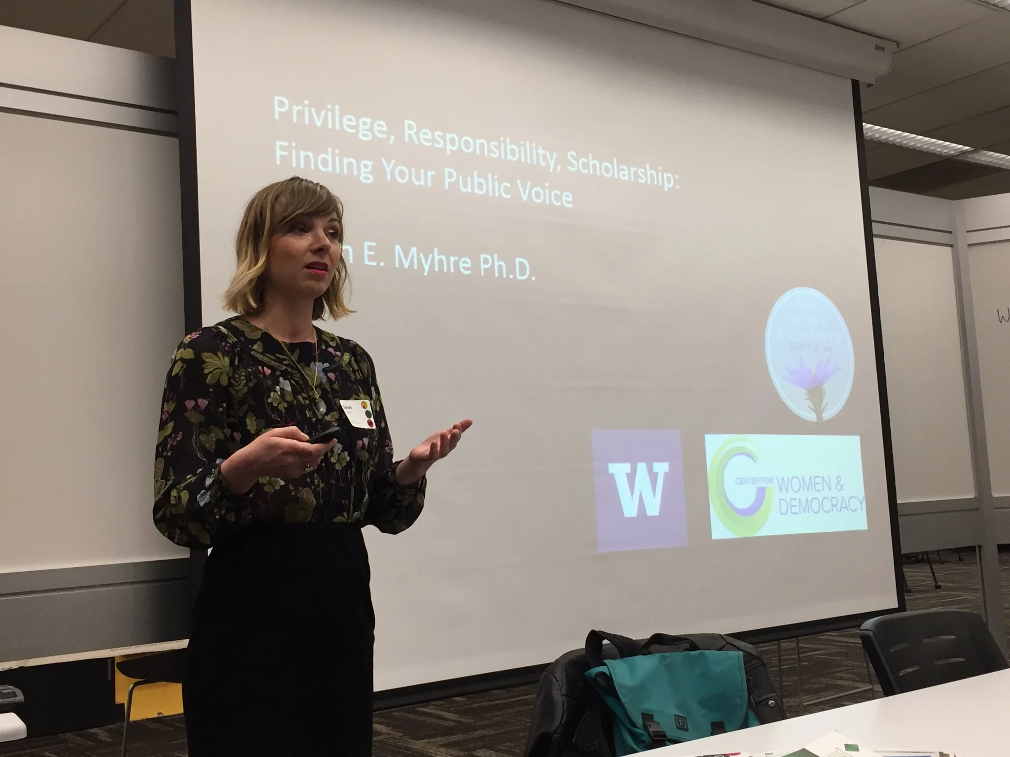 Dr. Myhre leads a workshop for the University of Washington Library on " Going public: connecting research and communities ", 4/7/2018.