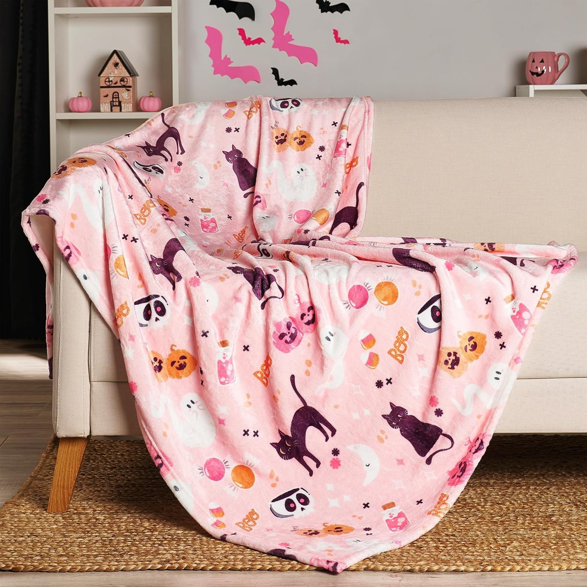 Pink Halloween Throw Blanket