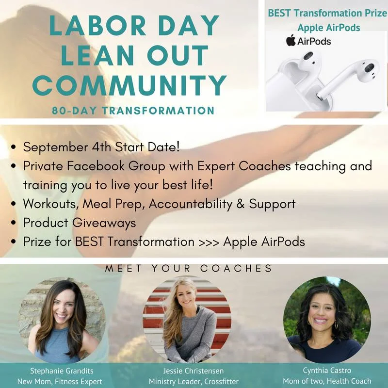 The Labor Day Lean Out is a transformation community designed to take your Health & Fitness to another level. AdvoCare has designed the perfect programs, along with transformation journals & an ideal product regimen. We have taken this a step further by creating a Private FB group just for this challenge with specific coaching in these areas to motivate, educate and transform your fitness and lifestyle. Here are just SOME of the things the group will provide along with daily motivation and communication. * How to burn fat effectively by managing your carbohydrates * How to foam roll to reduce soreness and increase mobility * Daily workout accountability with product giveaways * Home gym- the basics you need to transform * Prize for the best 80 Day Transformation… Apple AirPods! * Mindset of strength training * Easy Meal Prep ideas & Meal Prep accountability * Why probiotics can help you lose weight And much, much more.