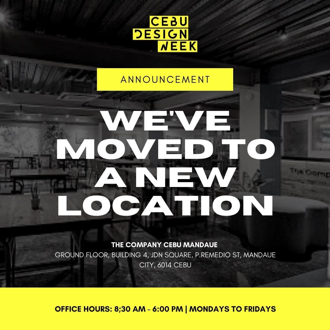 We've moved to a new location! 👇👇👇

We are transferring to another office. Starting on May 10, 2021, we will hold office in The Company (Mandaue Branch), Ground Floor, Building 4, JDN Square, P. Remedio St, Mandaue City, 6014 Cebu, Philippines.

W