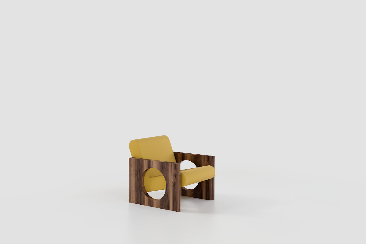 Mamoru - Club Chair with solid walnut sides, can be made longer in modules.