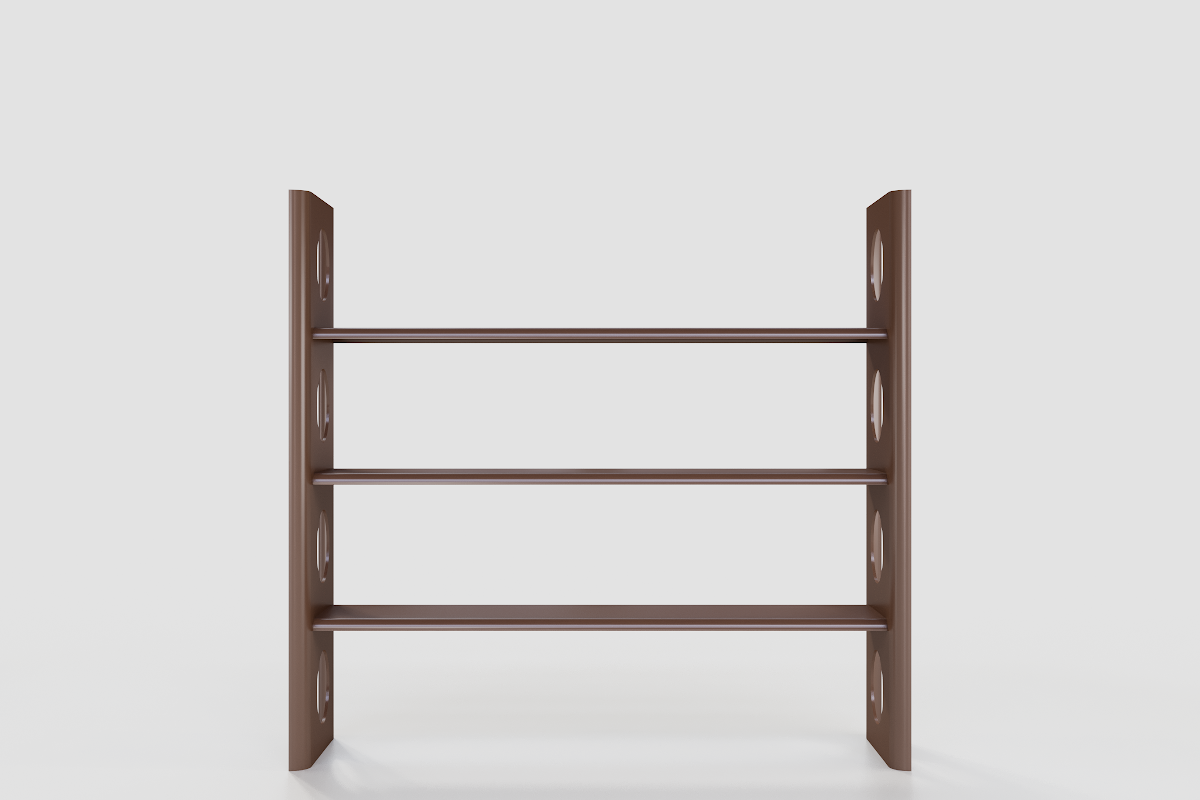 Tsuyoi - free standing shelving made from laser cut formed steel sheet.
