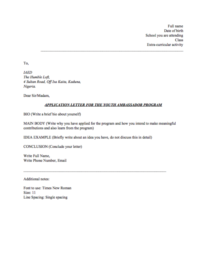 cover letter for ambassador position