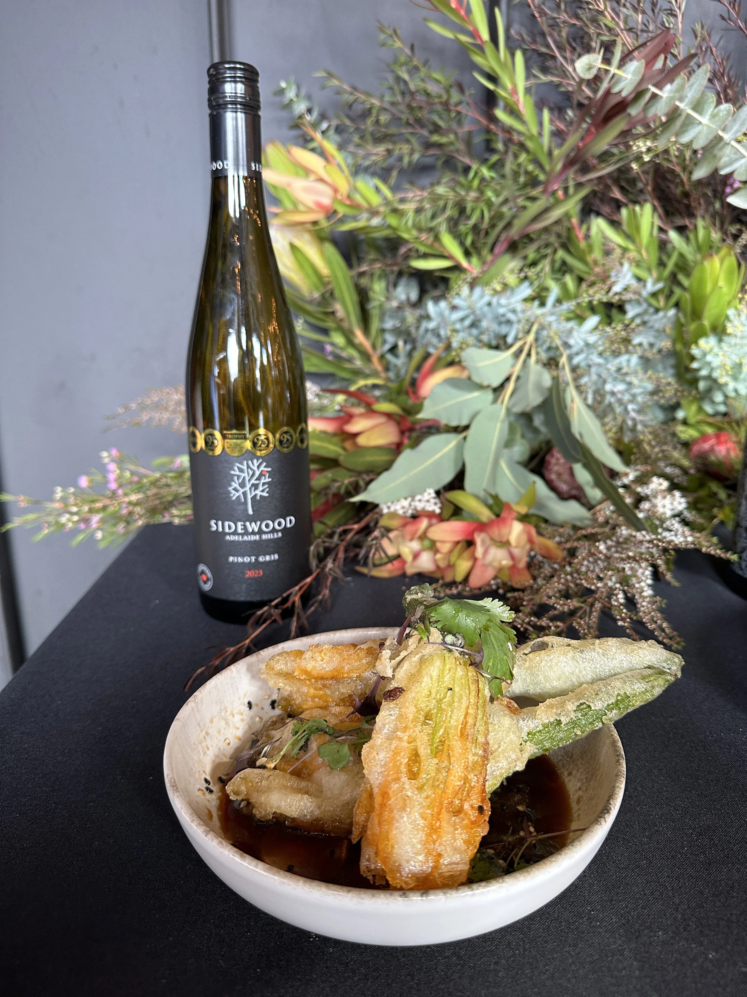 Entree - Tempura zucchini flowers, ponzu and sesame (gf/v)