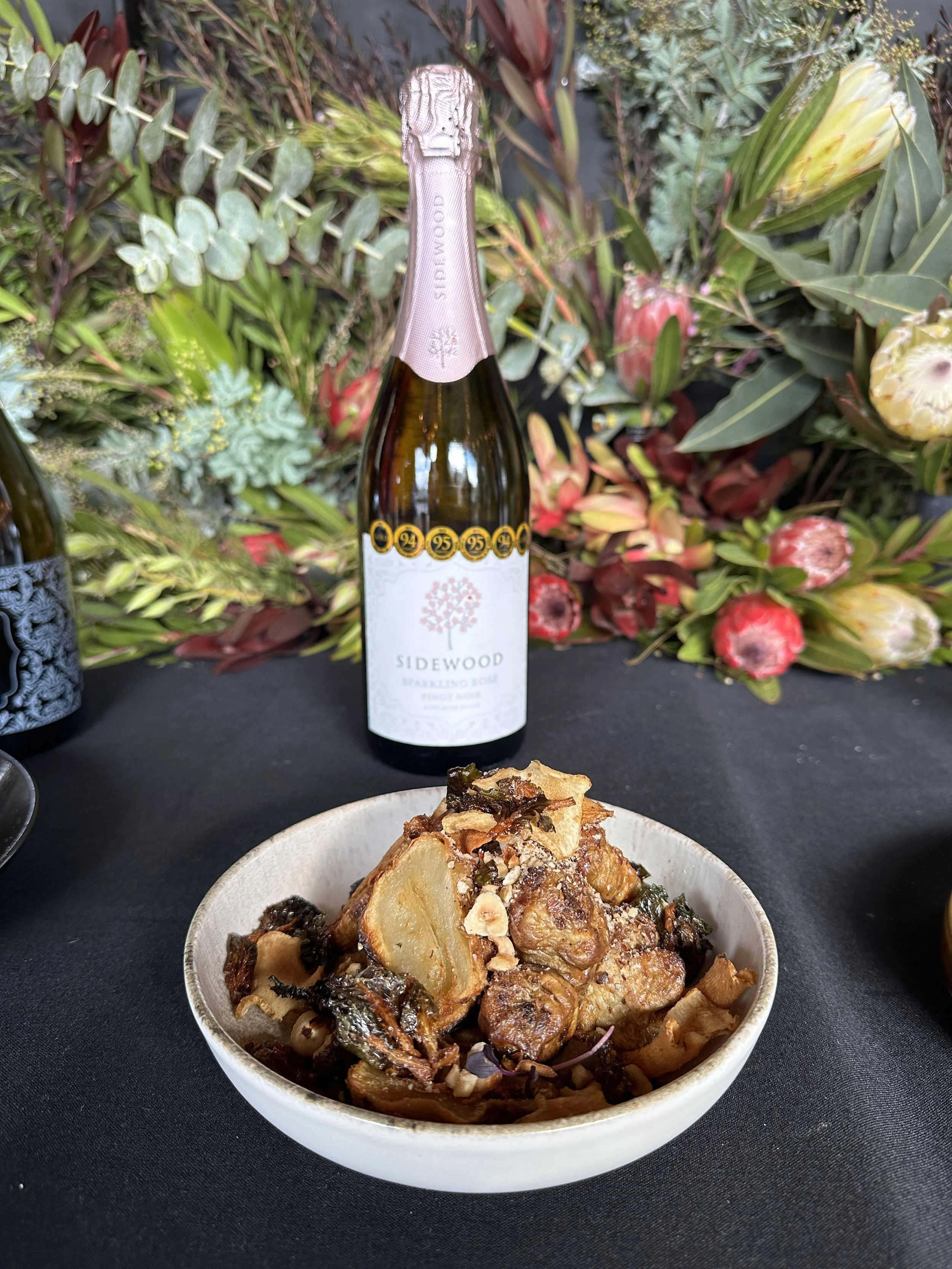 Entree - Roasted Jerusalem artichokes, artichoke puree, salt and vinegar kalettes (gf/v)