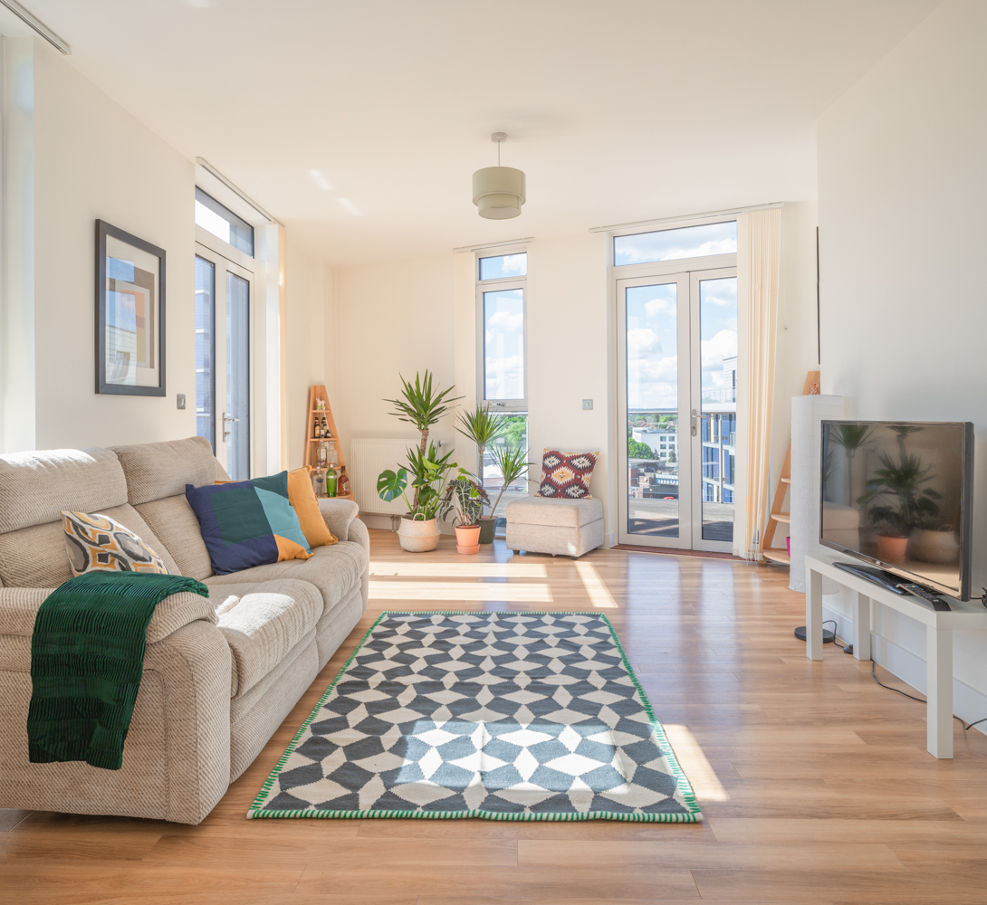 Living room of the bright penthouse
