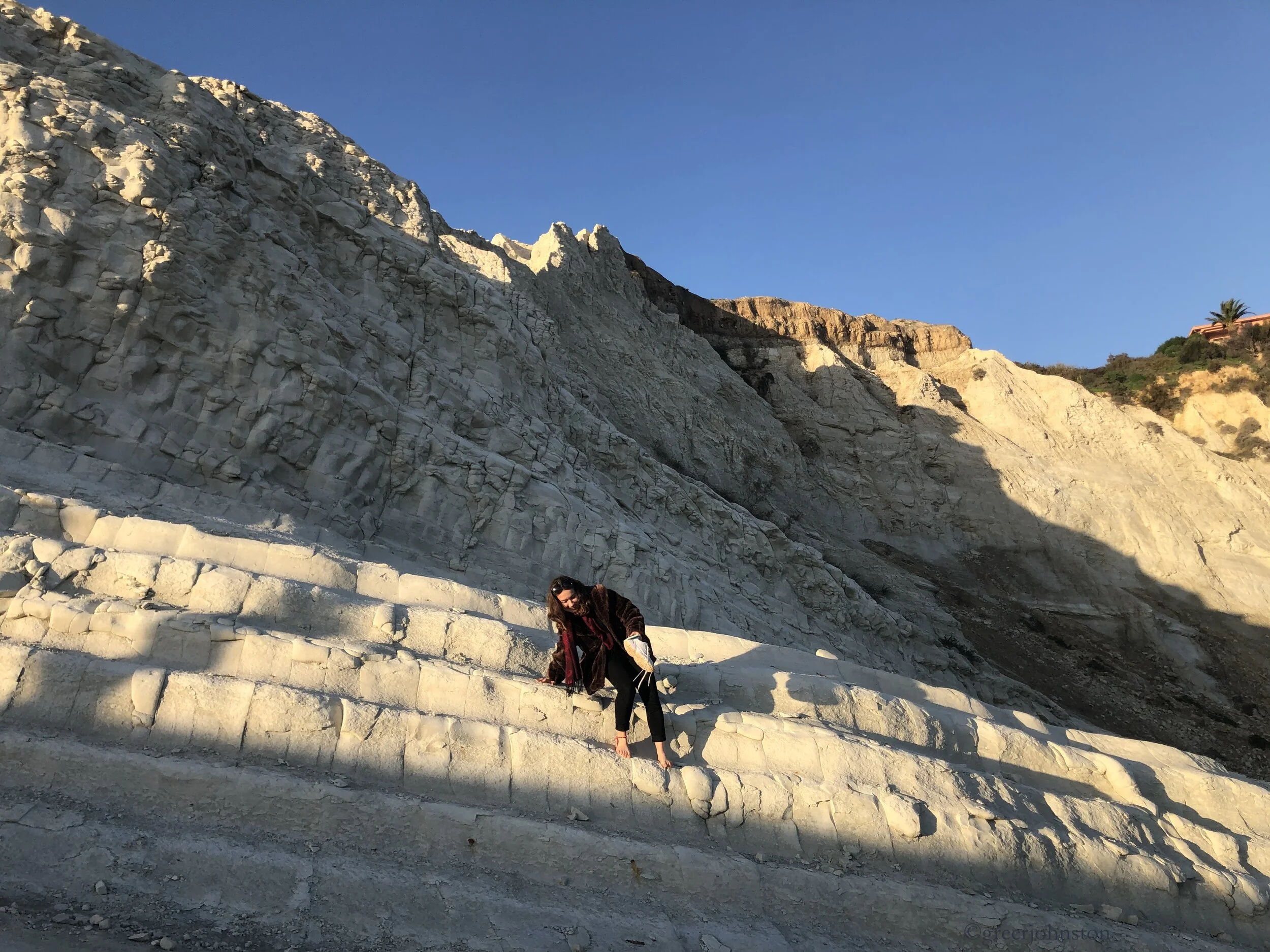 Scaling La Scala dei Turchi; photo by Mira