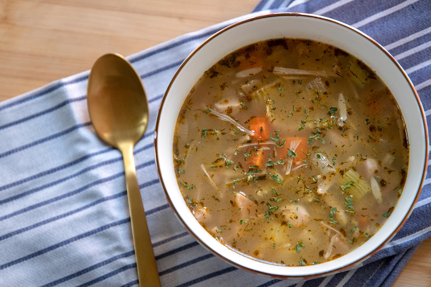 If you are missing classic chicken and rice or chicken noodle soup, this recipe is for you! We use jackfruit to mimic the chicken and orzo in place of noodles or rice! This soup is savory, delicious, comforting, and so easy to throw together. Perfect for chilly weather, or for helping mend a cold or flu. It also will freeze really well, so go ahead a make a double batch and freeze half. That way the next time you are feeling under the weather, you can easily thaw and heat a batch of this classic comforting soup!