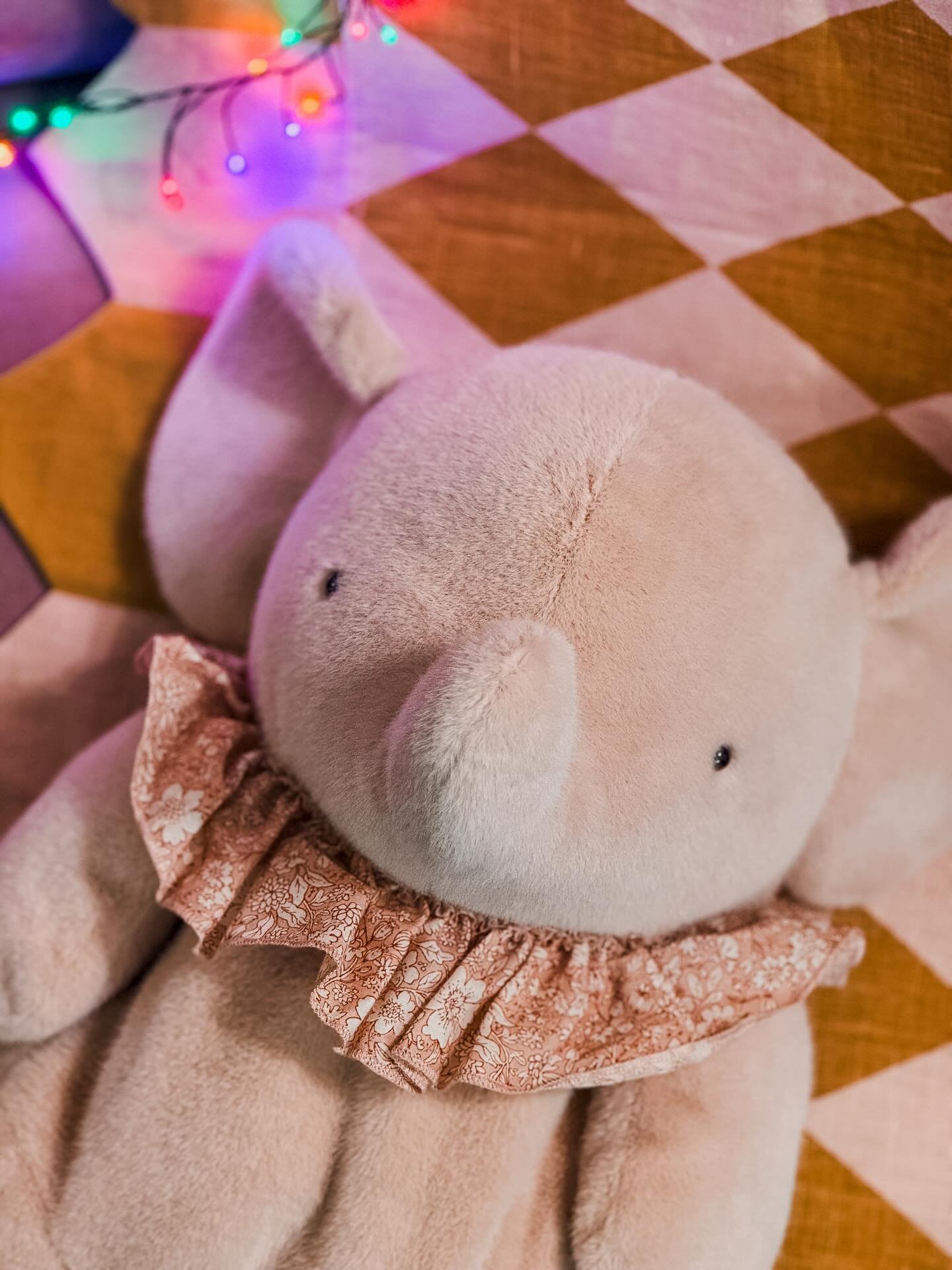 Because of course, all a 30 year old girl wants is a really really REALLY soft elephant plushie with floral ruffles ✨🐘 I need a whimsical name for her&hellip;what do you all think? ✨