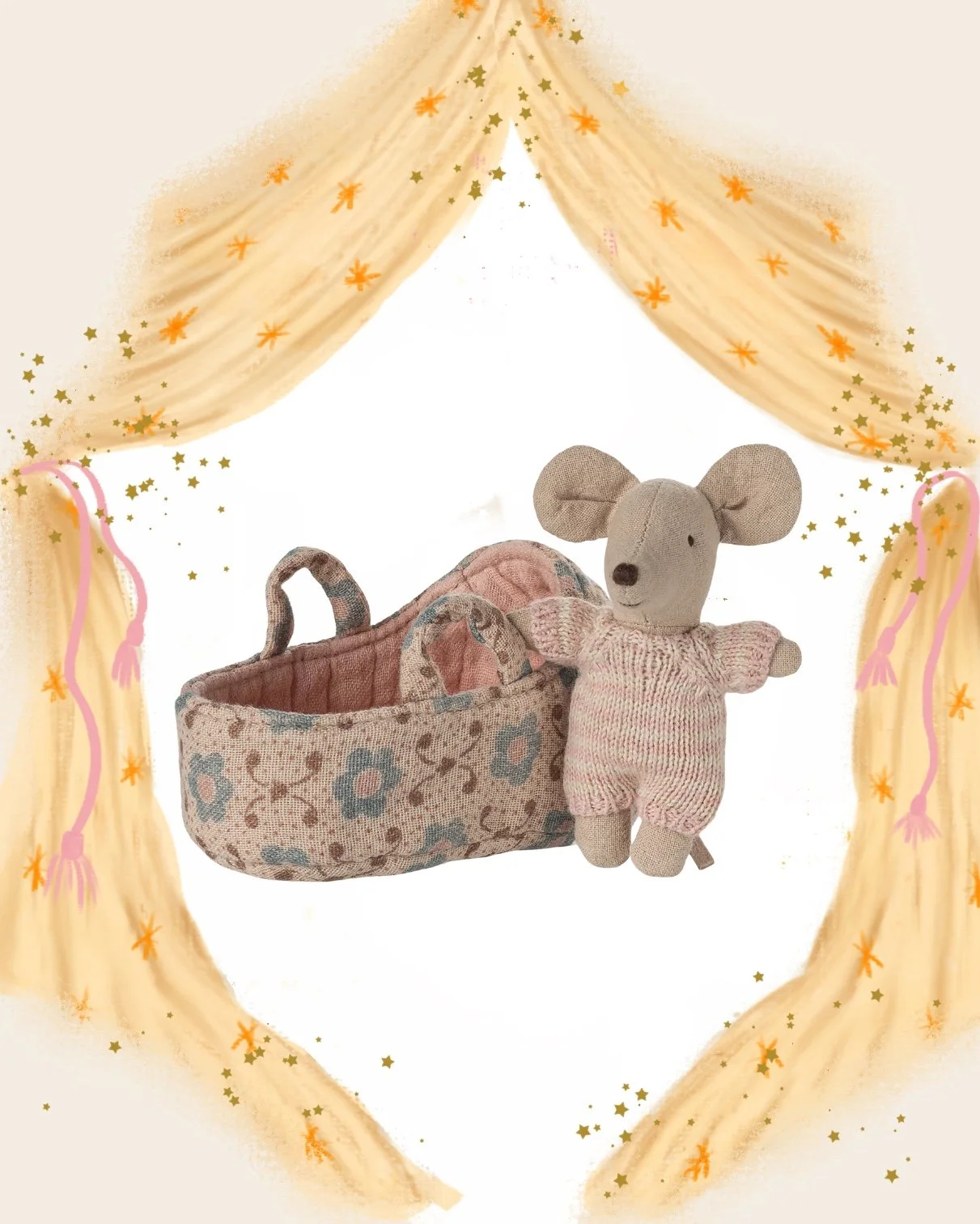 Baby Mouse in Carry Cot - Rose