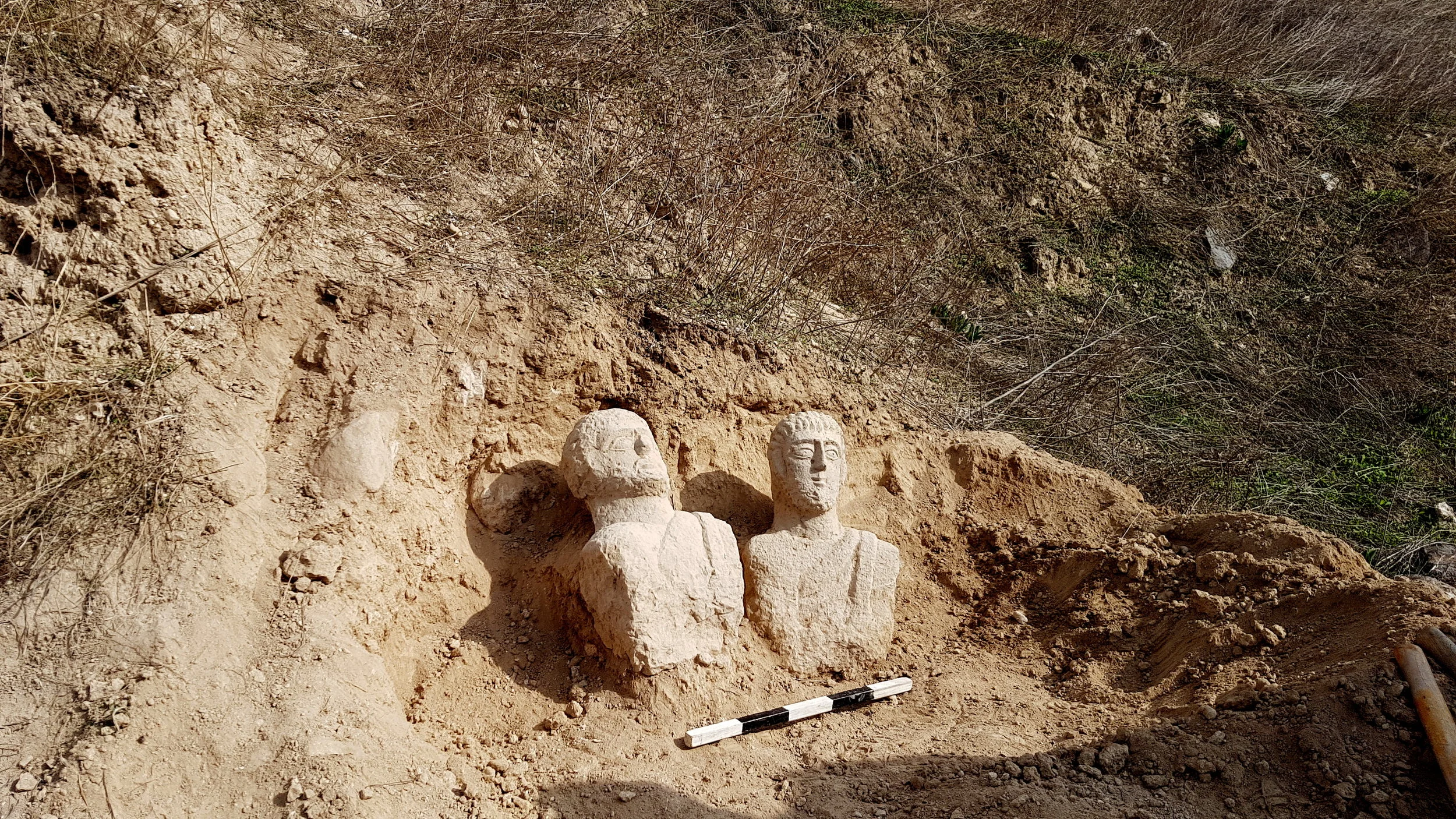 The two busts uncovered. Photo: Eitan Klein, Israel Antiquities Authority